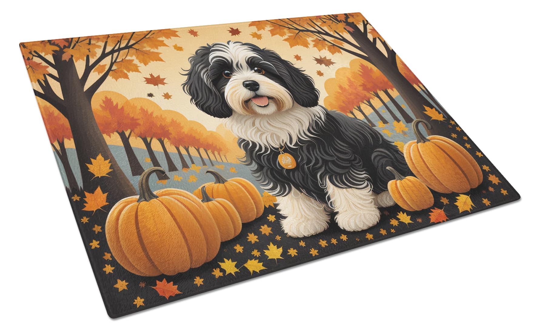 Carolines Treasures DAC1050LCB Havanese Fall Glass Cutting Board Large Decorative Tempered Glass Kitchen Cutting and Serving Board Large Size Chopping Board
