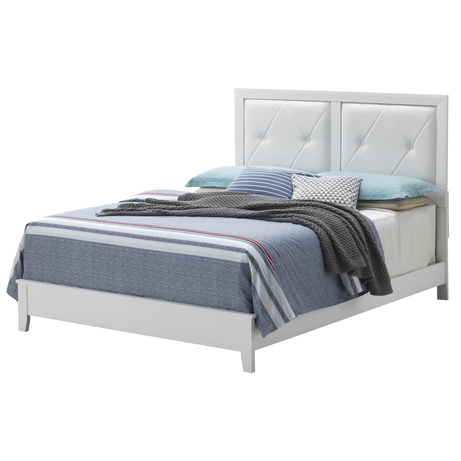 Primo White Tufted Faux Leather Upholstered King Panel Bed