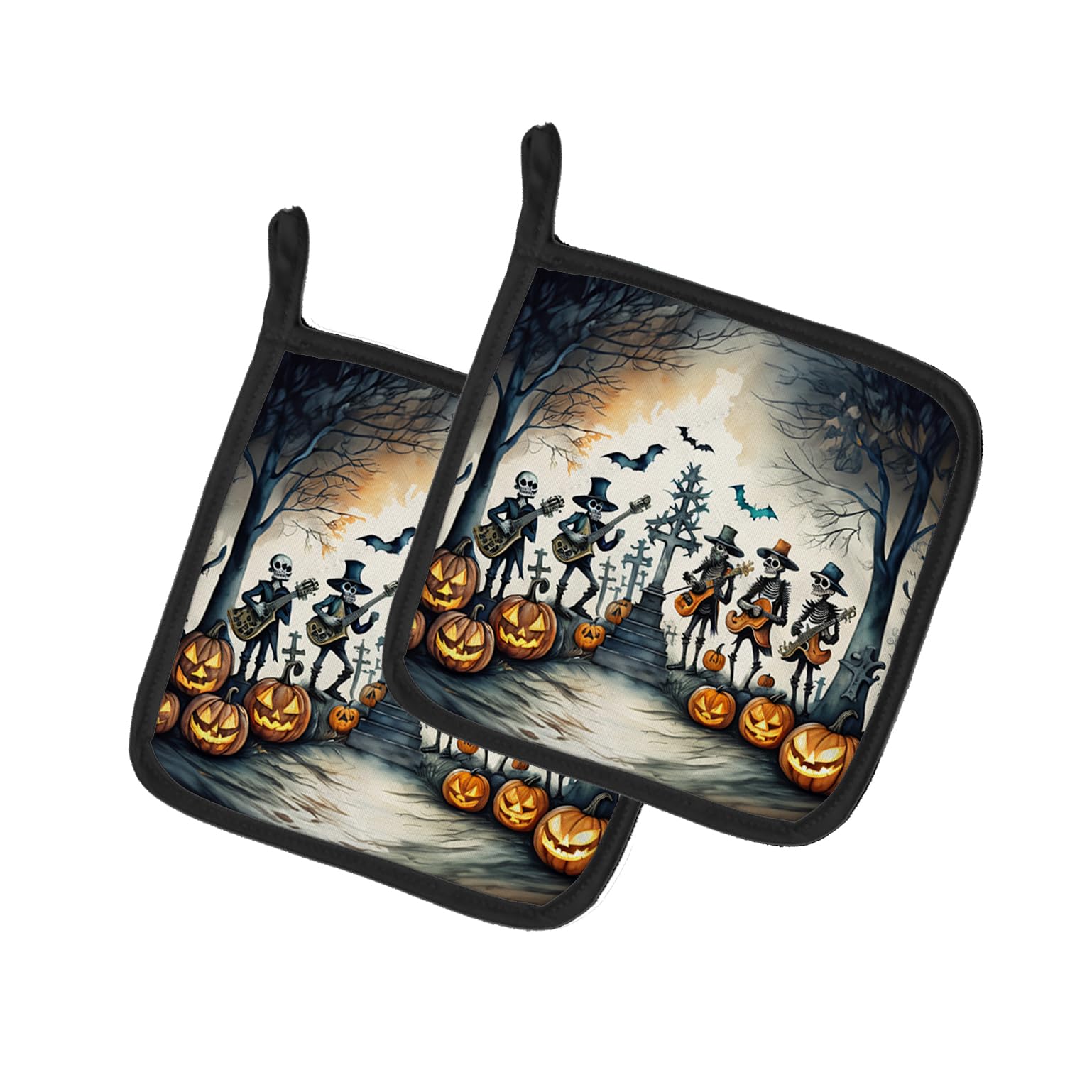 Mariachi Skeleton Band Spooky Halloween Pair of Pot Holders