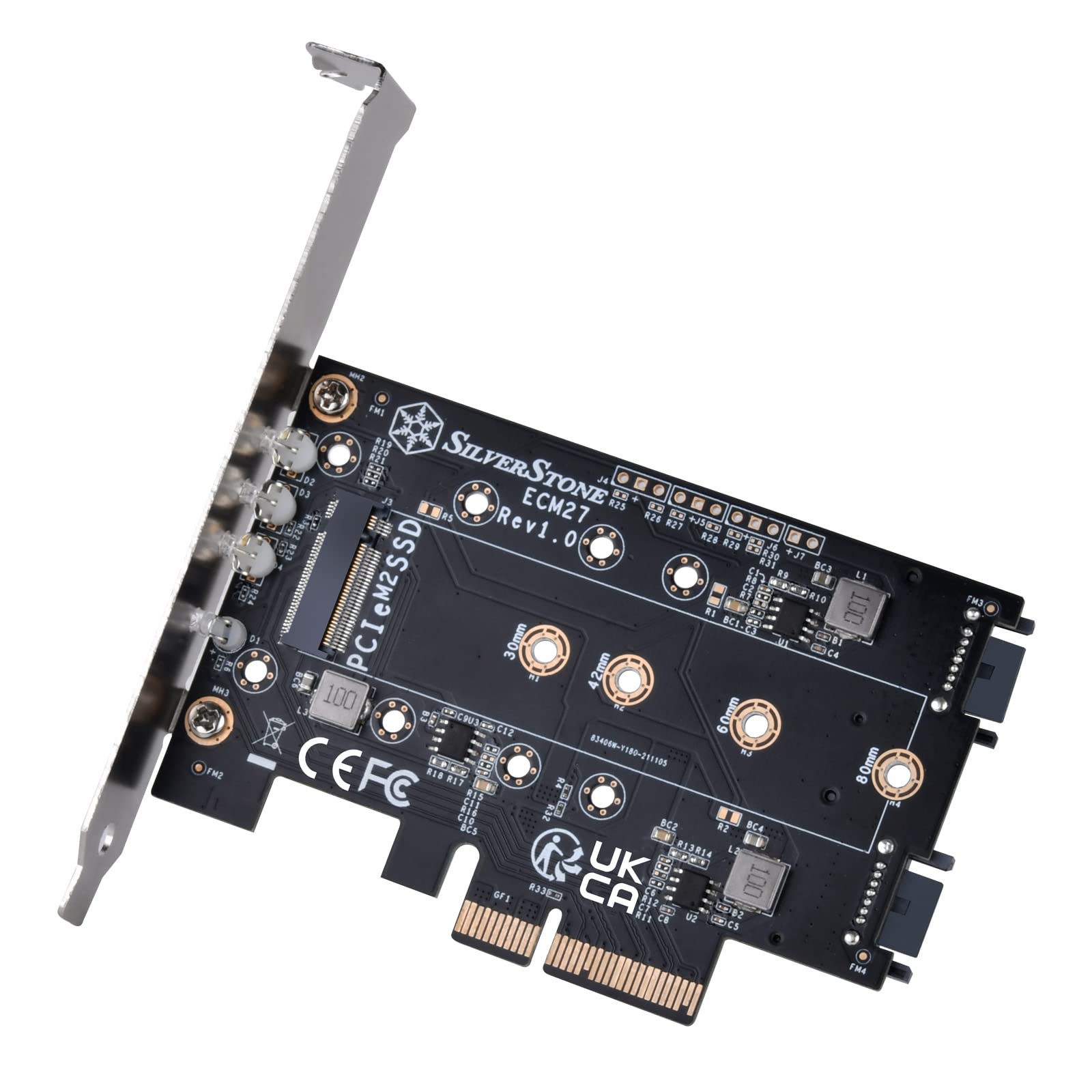 1-slot NVMe and 2-slot SATA M.2 SSD to PCI-E x4 adapter Card