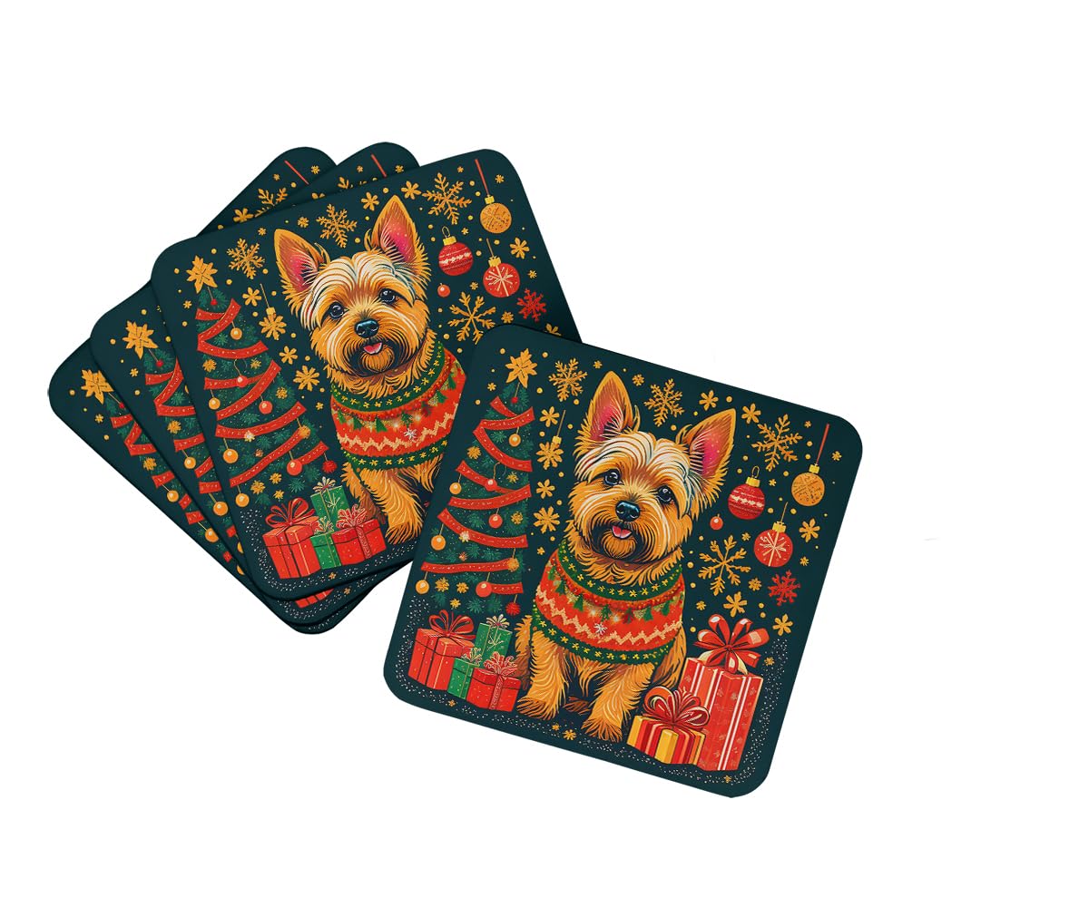 Carolines Treasures Norwich Terrier Christmas Foam Coaster Set of 4 Cup Coasters for Indoor and Outdoor, Coaster for Tabletop Protection, Anti Slip, Mouse pad Material
