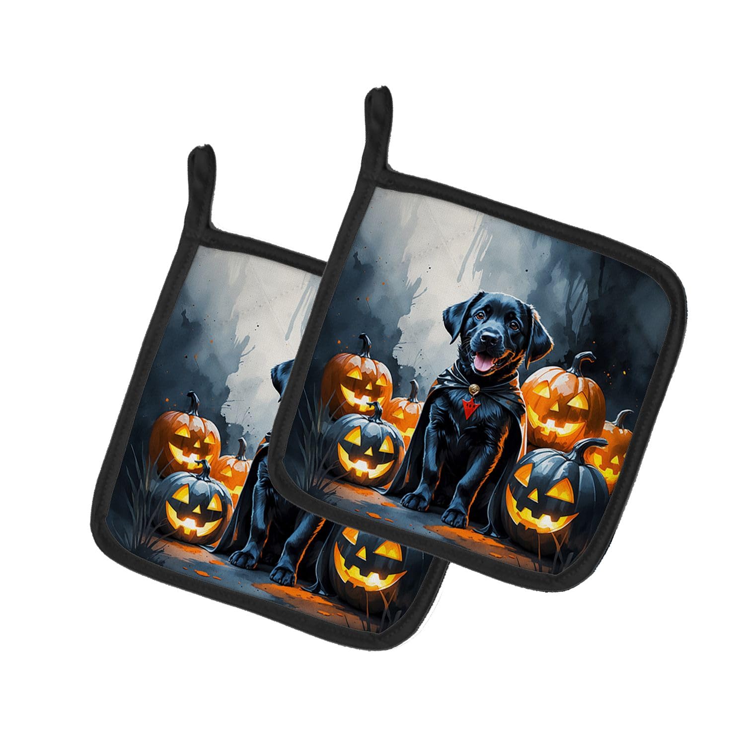 Carolines Treasures Black Labrador Retriever Puppy Halloween Pair of Pot Holders Kitchen Heat Resistant Pot Holders Sets Oven Hot Pads for Cooking Baking BBQ, 7 1/2 x 7 1/2
