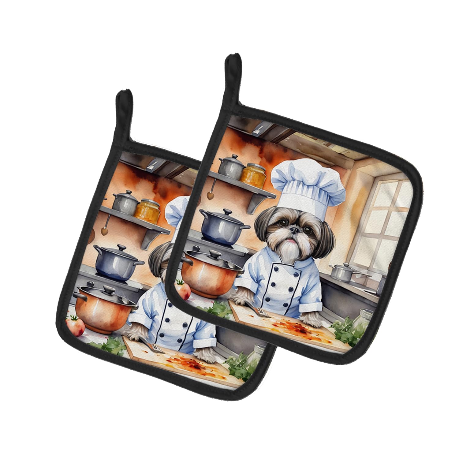 Shih Tzu The Chef Pair of Pot Holders
