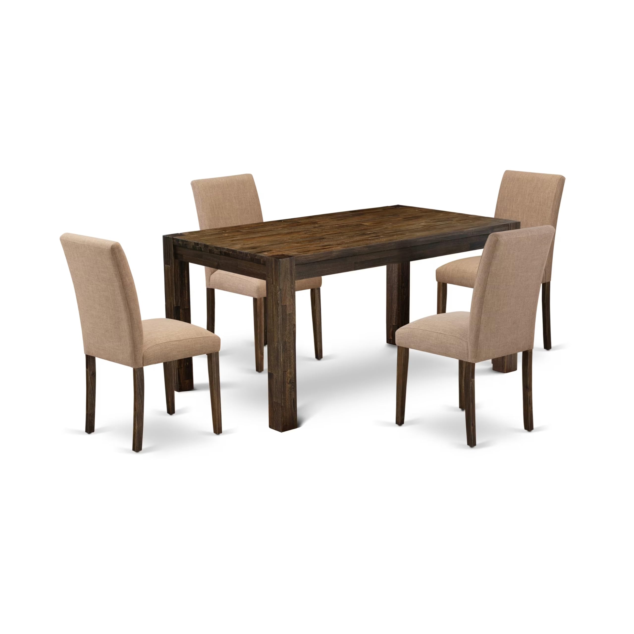East West Furniture CNAB5-77-47 5Pc Dining Table Set Consists of a Rectangular Table and 4 Upholstered Dining Chairs with Light Sable Color Linen Fabric, Medium Size Table with Full Back Chairs, Distressed Jacobean Finish