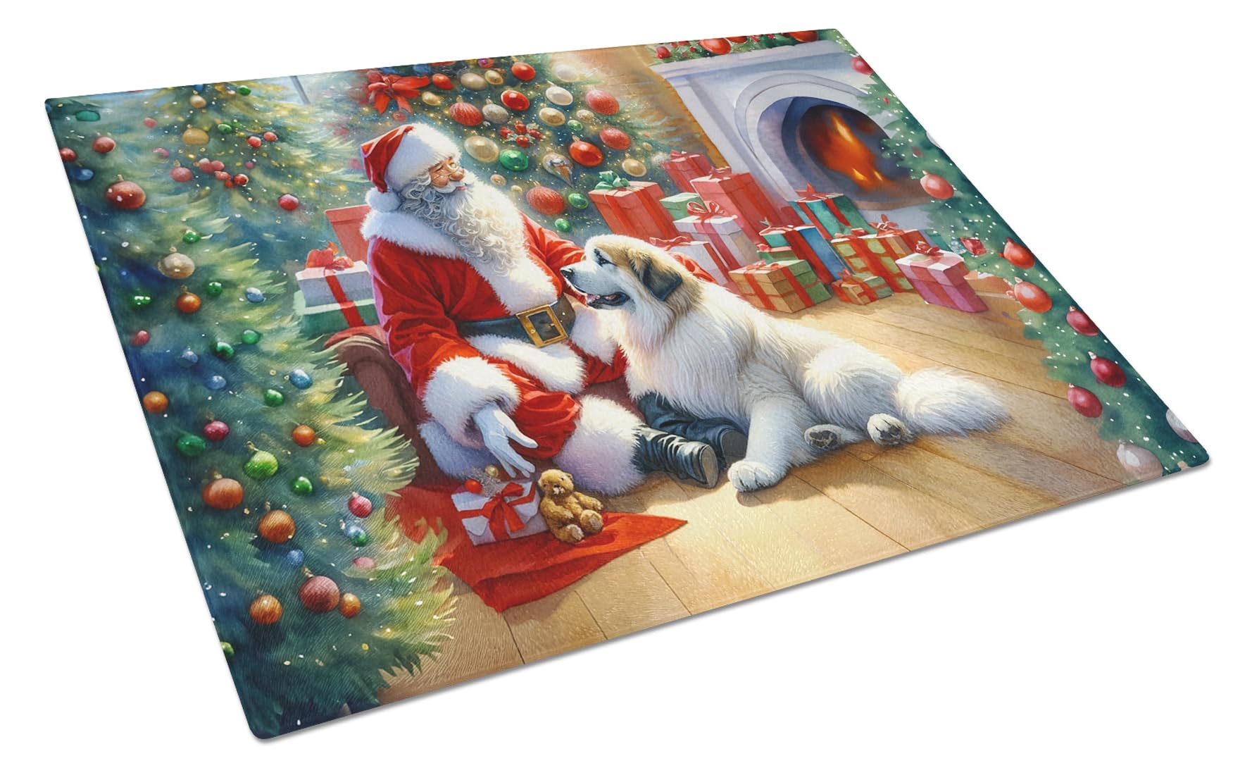 Carolines Treasures DAC4120LCB Great Pyrenees and Santa Claus Glass Cutting Board Decorative Tempered Glass Kitchen Cutting and Serving Board Large Size Chopping Board
