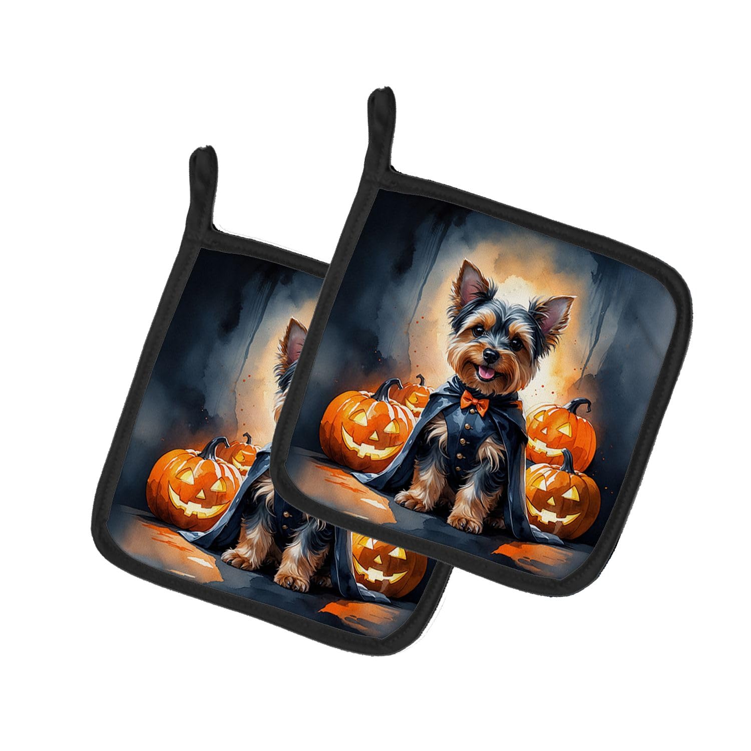 Carolines Treasures Yorkshire Terrier Yorkie Puppy Halloween Pair of Pot Holders Kitchen Heat Resistant Pot Holders Sets Oven Hot Pads for Cooking Baking BBQ, 7 1/2 x 7 1/2