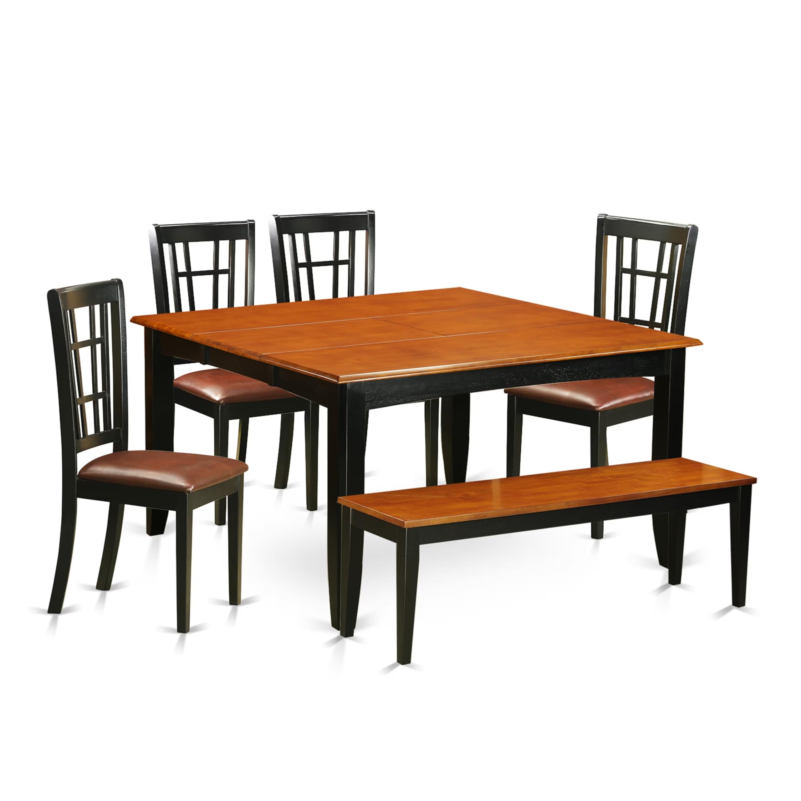 6  PC  Dining  room  set  with  bench-Dining  Table  and  4  Wooden  Dining  Chairs  plus  a  bench