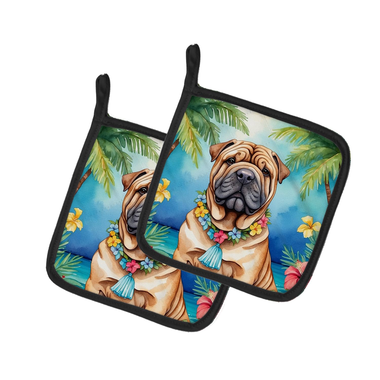 Shar Pei Luau Pair of Pot Holders