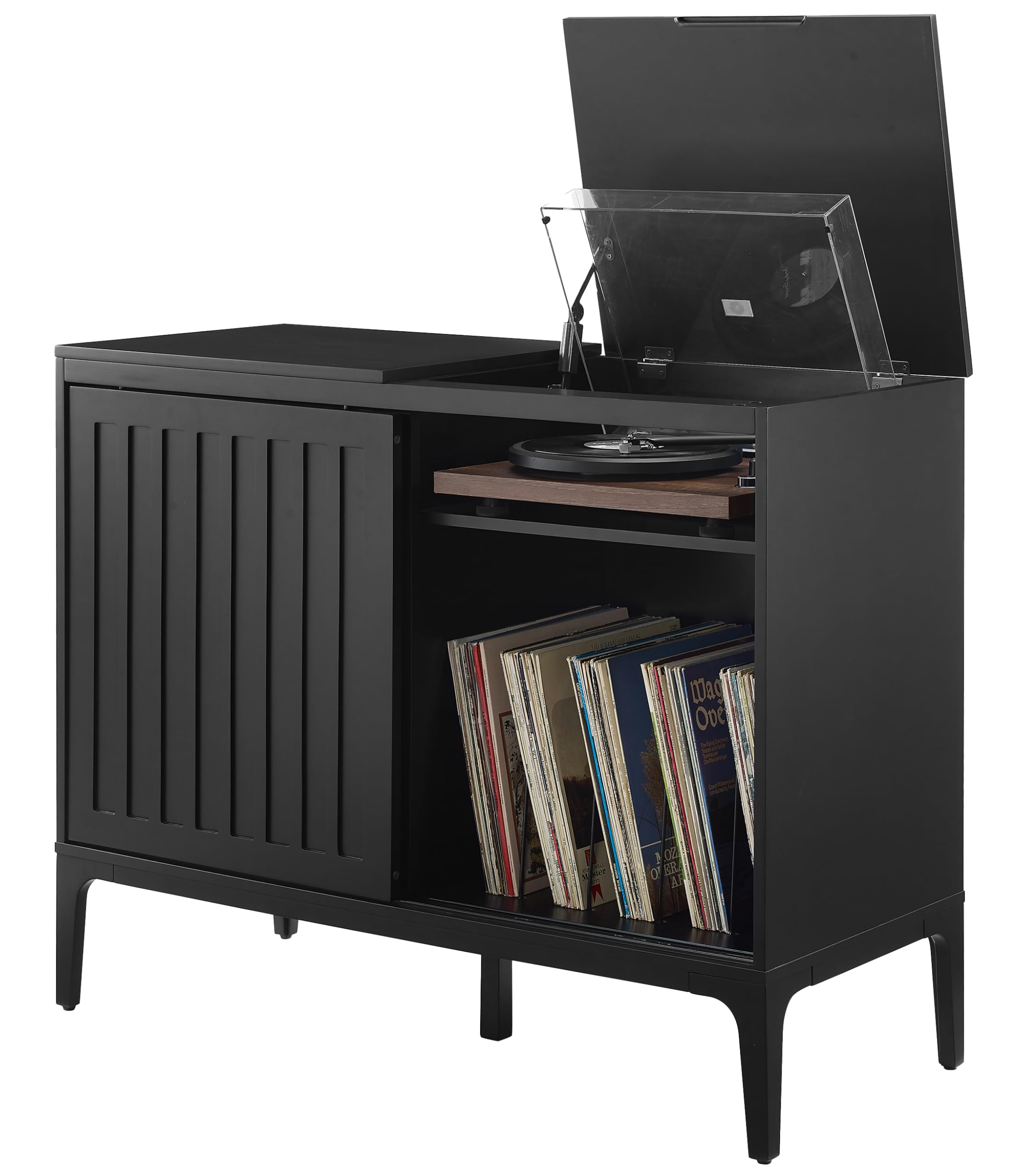 Asher Large Record Player Cabinet With Vinyl Storage Matte Black