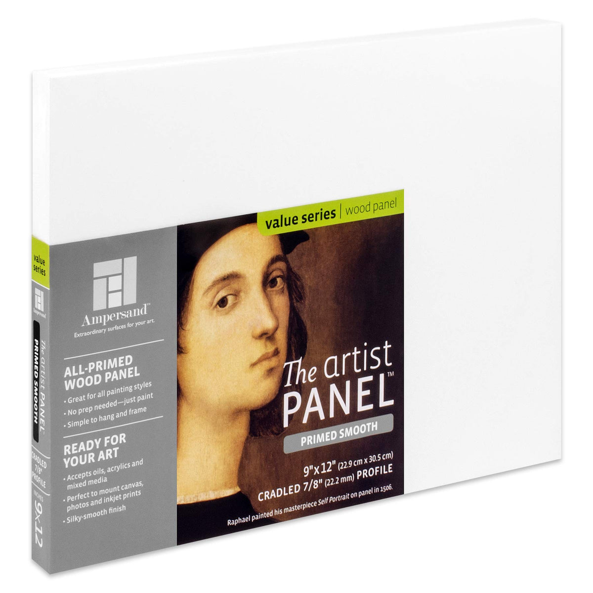 Ampersand Art Supply Wood Gesso Artist Painting Panel: Primed Smooth, 9 X 12, 7/8 Cradled Profile