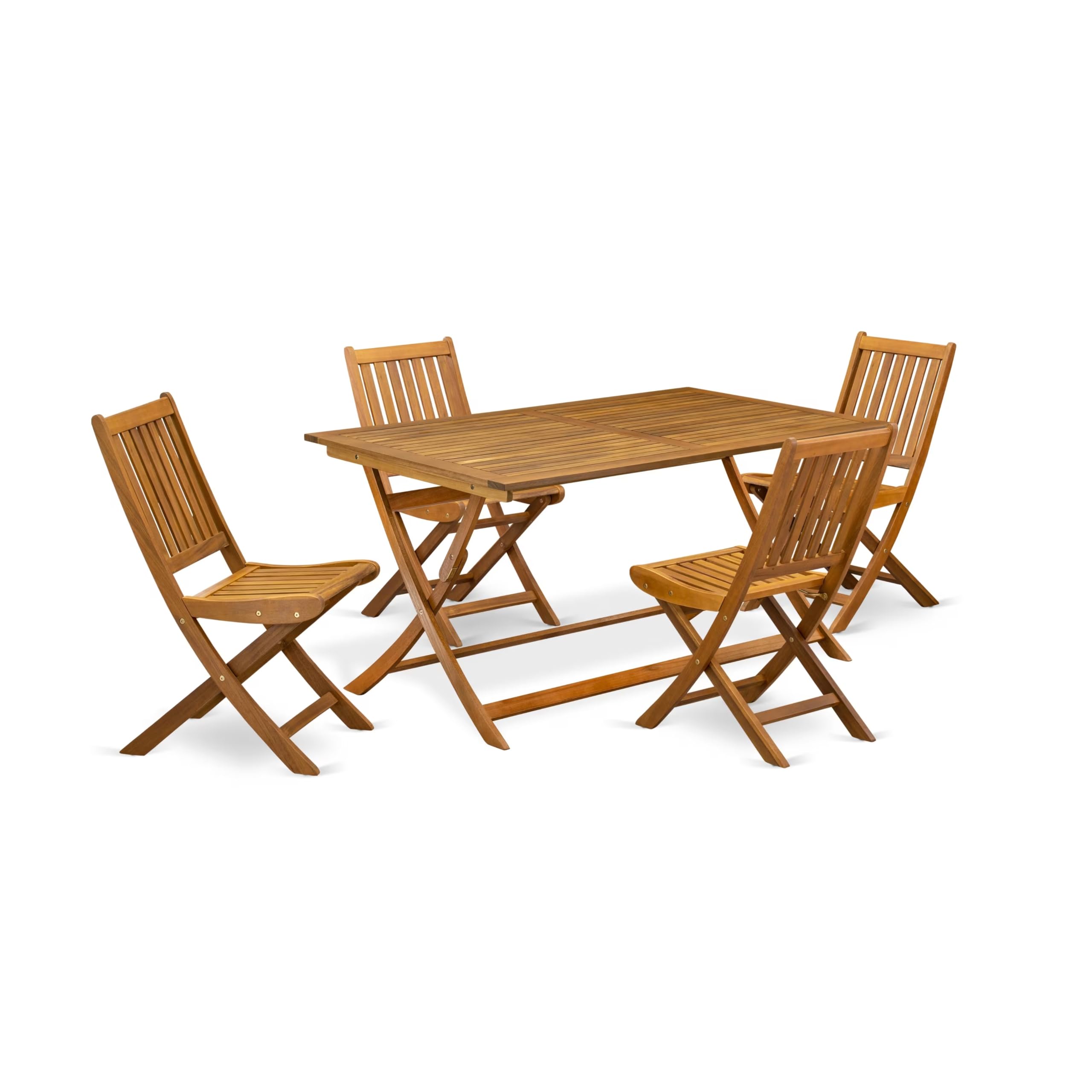 East West Furniture 5 Piece Stylish Bistro Patio Set- Perfect for The Shore, Camping, Picnics - Attractive Outdoor Table with 4 Arms Less Lawn Chairs- Natural Oil Finish