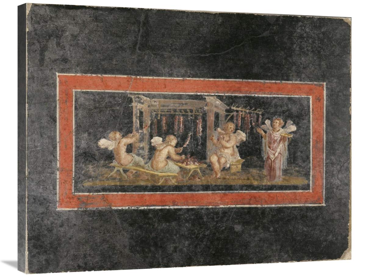 Fresco Fragment with Four Cupids Hanging Garlands-Canvas Art-35x28”