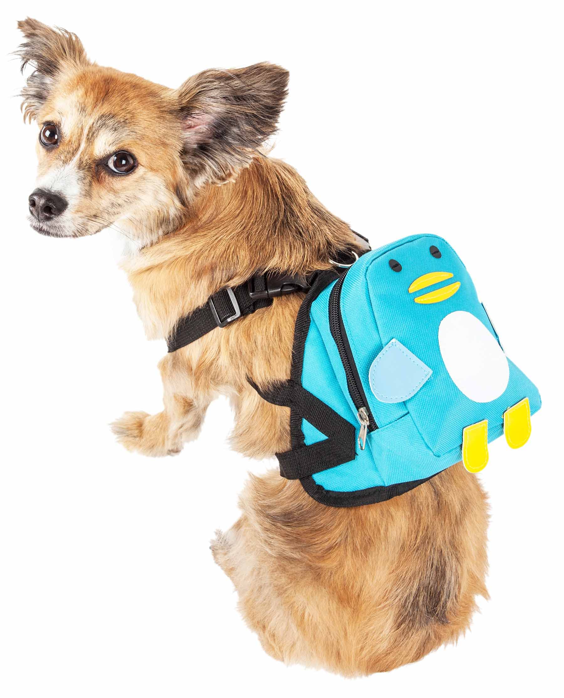 Pet Life  Waggler Hobbler Large-Pocketed Compartmental Animated Dog Harness Backpack, Blue - Medium