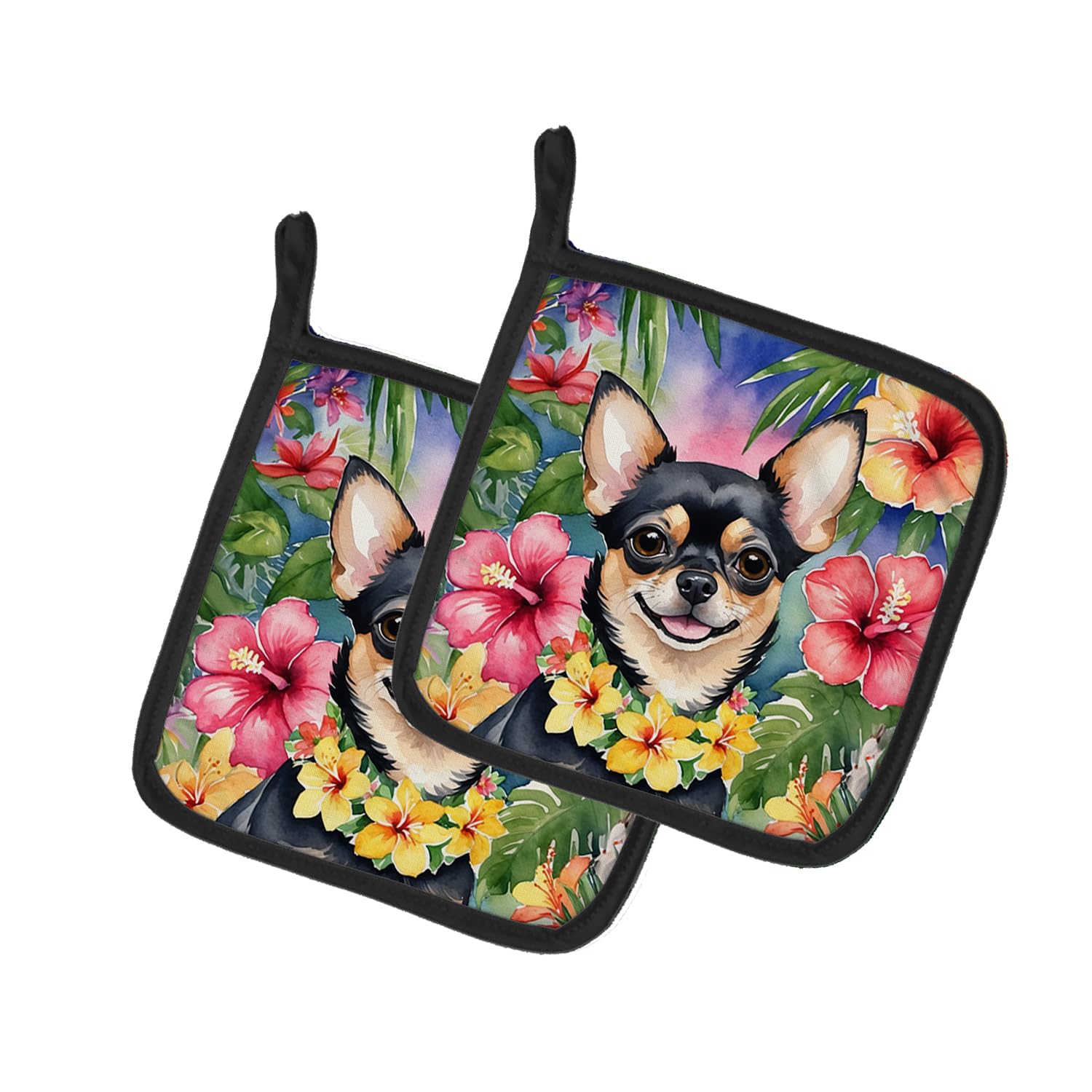 Chihuahua Luau Pair of Pot Holders