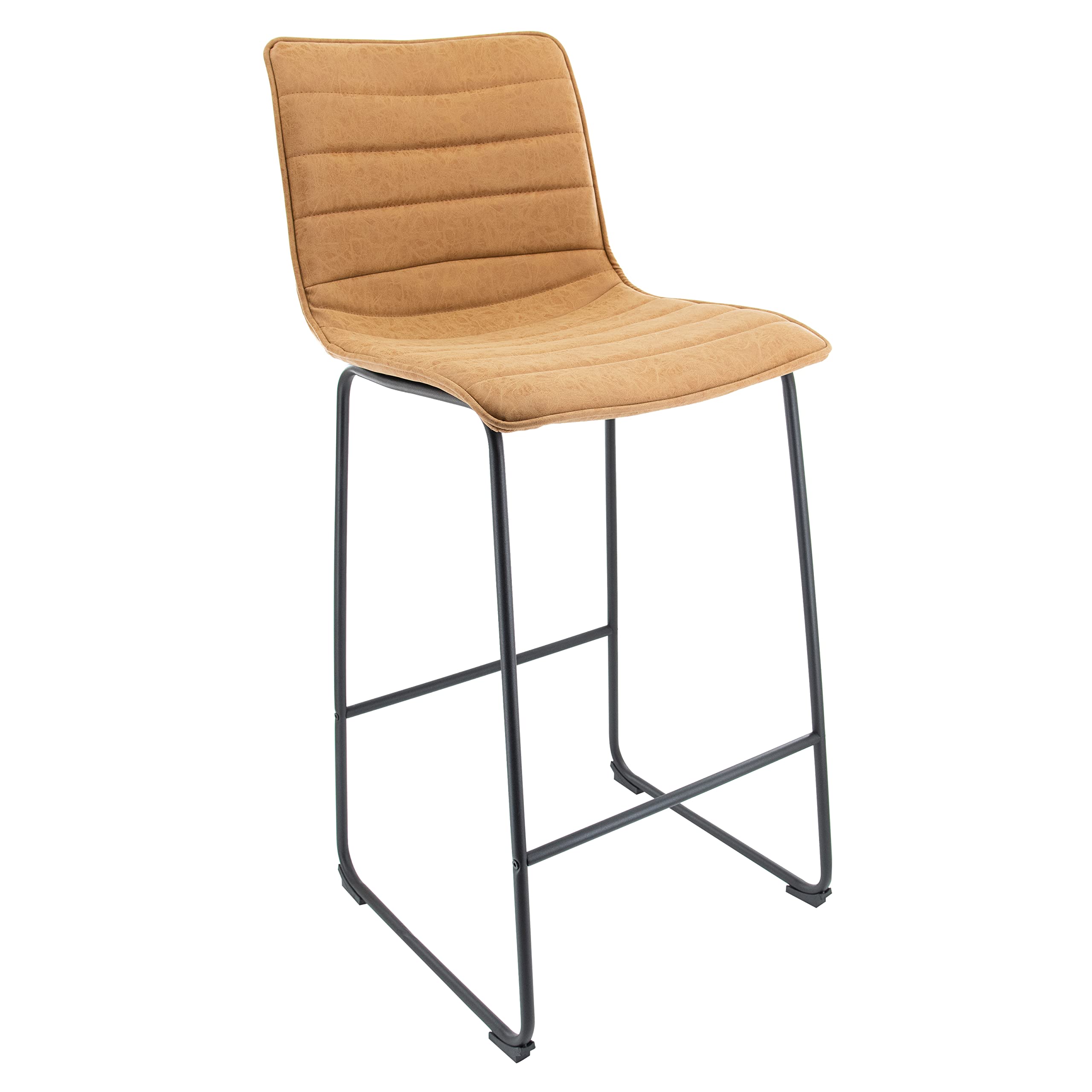 Leisuremod Brooklyn 29.9 Modern Leather Bar Stool Kitchen Island Stools With Black Iron Base & Footrest (Light Brown)