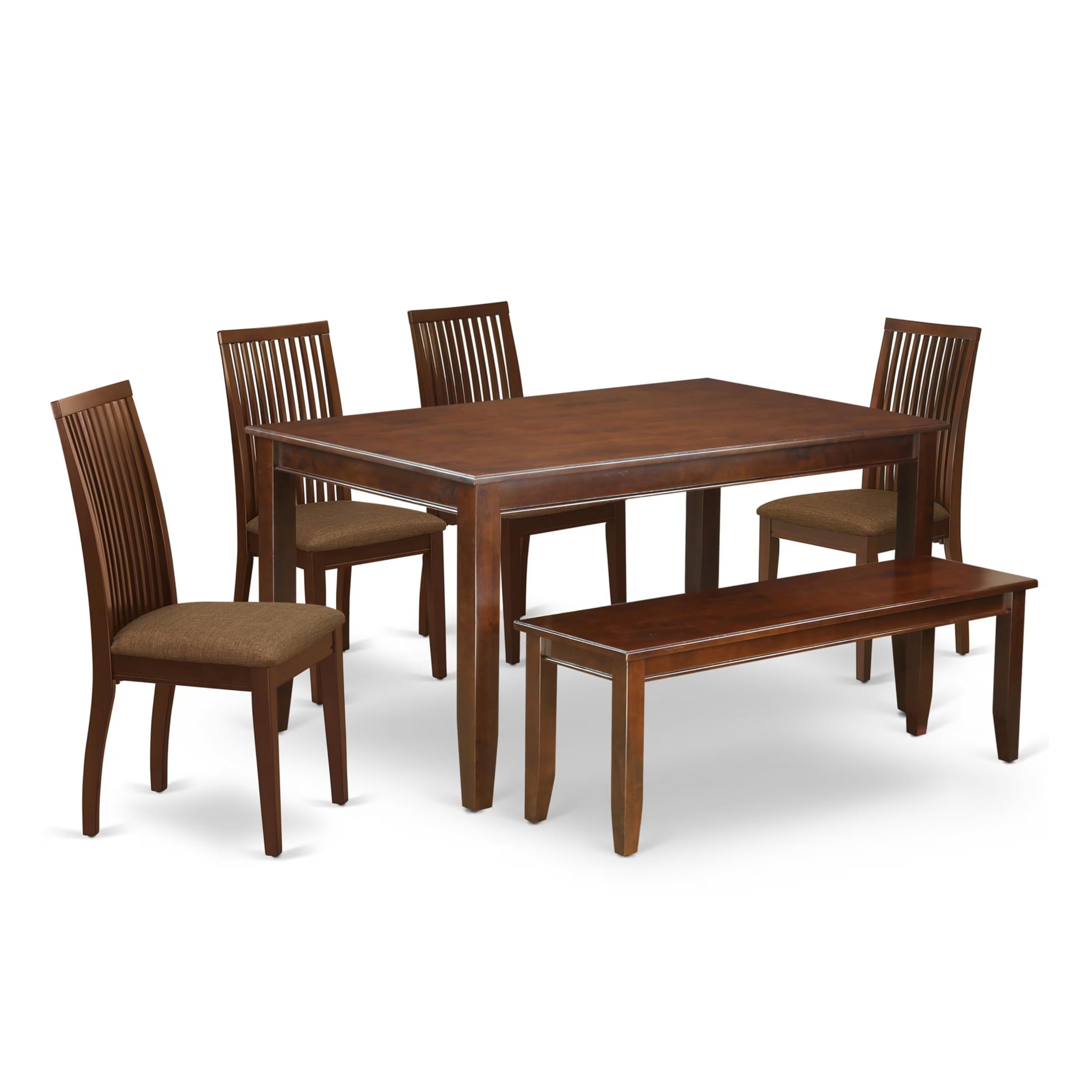 DUIP6-MAH-C 6Pc Dining Set Includes a Rectangle Dining Table, Four Linen seat Dining Chairs and a Bench, Mahogany Finish
