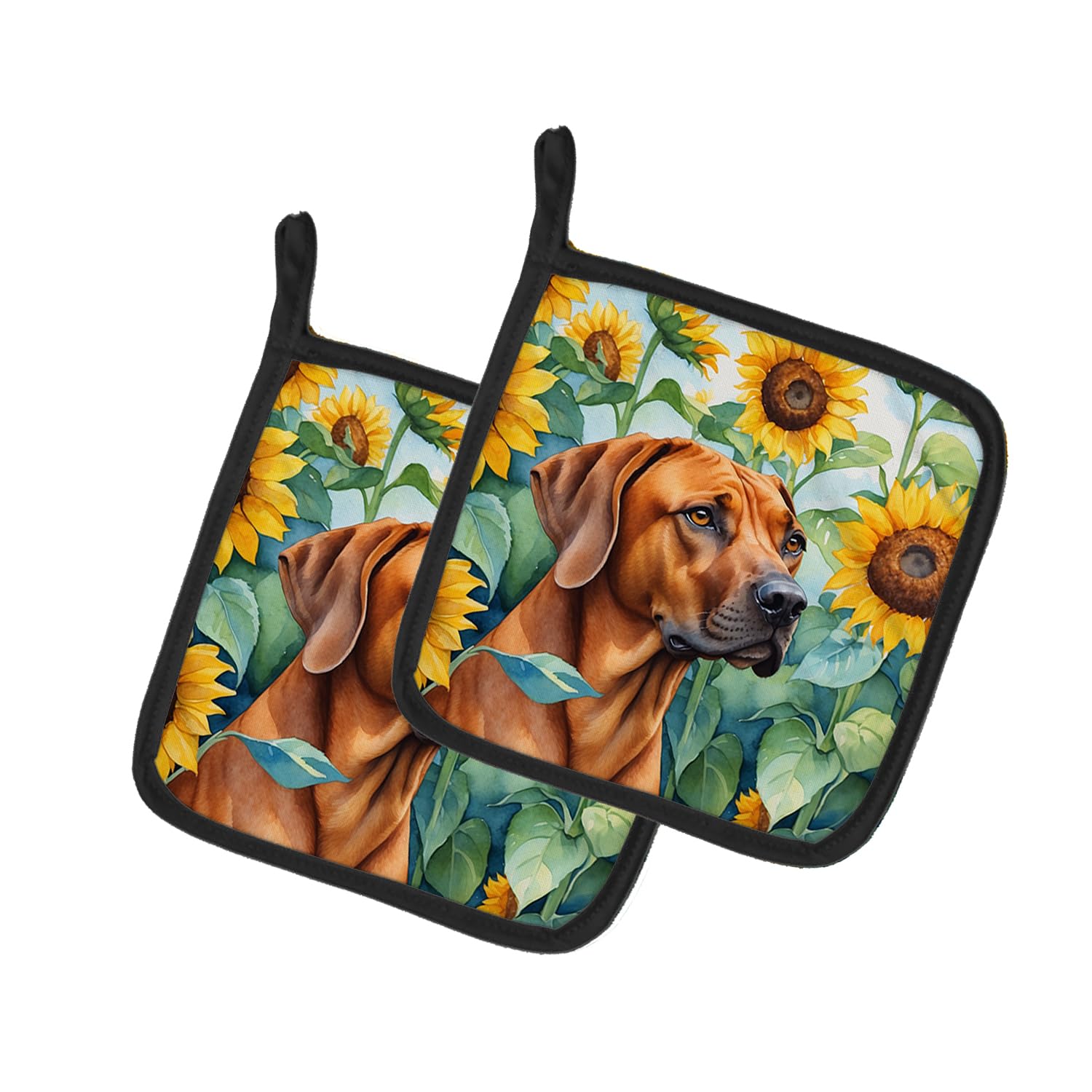 Rhodesian Ridgeback in Sunflowers Pair of Pot Holders