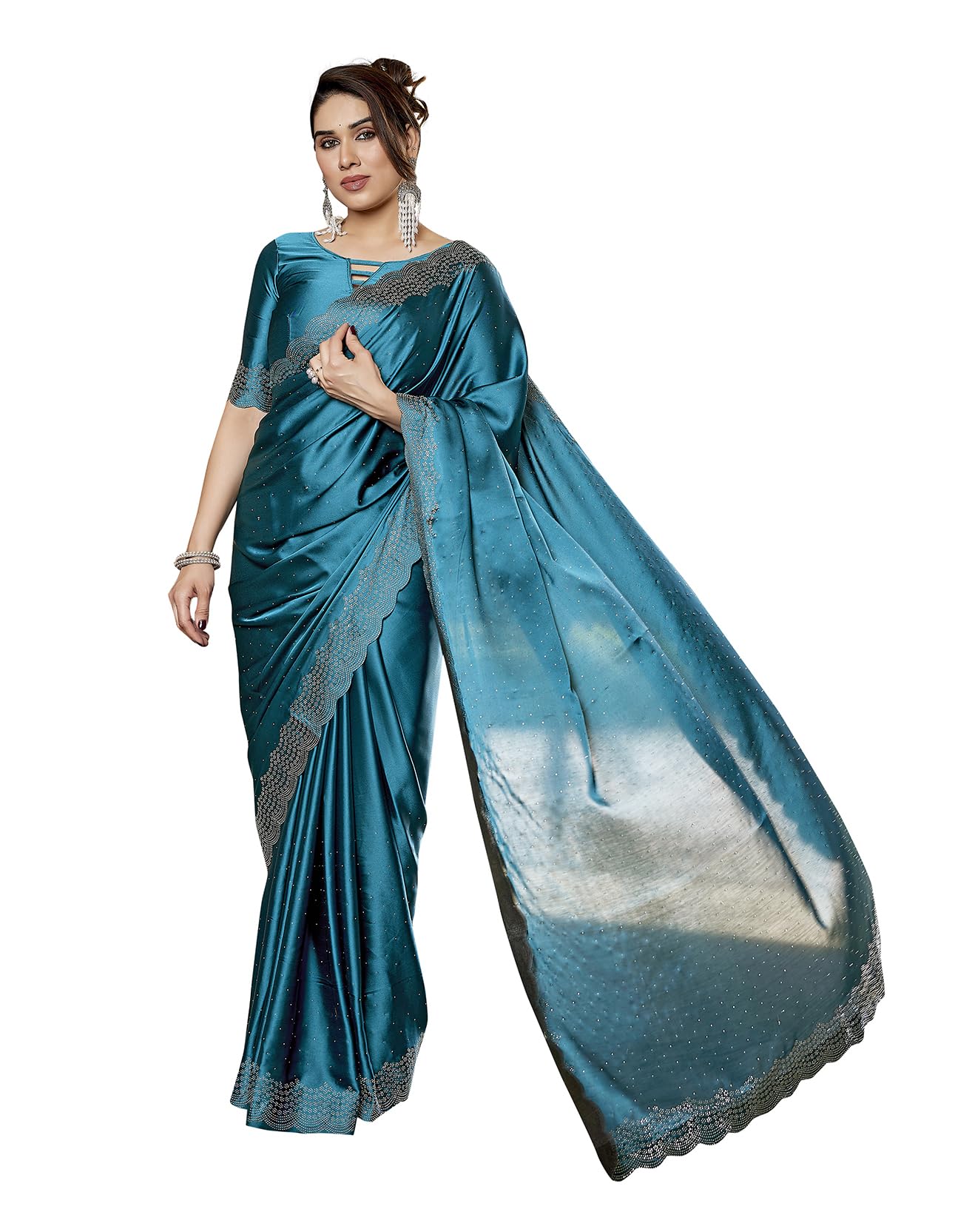Yashika Women's Bollywood Satin Moss Saree with Blouse |Saree for Women| New Sari (AZ-YS-P1-ARSHIFA RAMA)