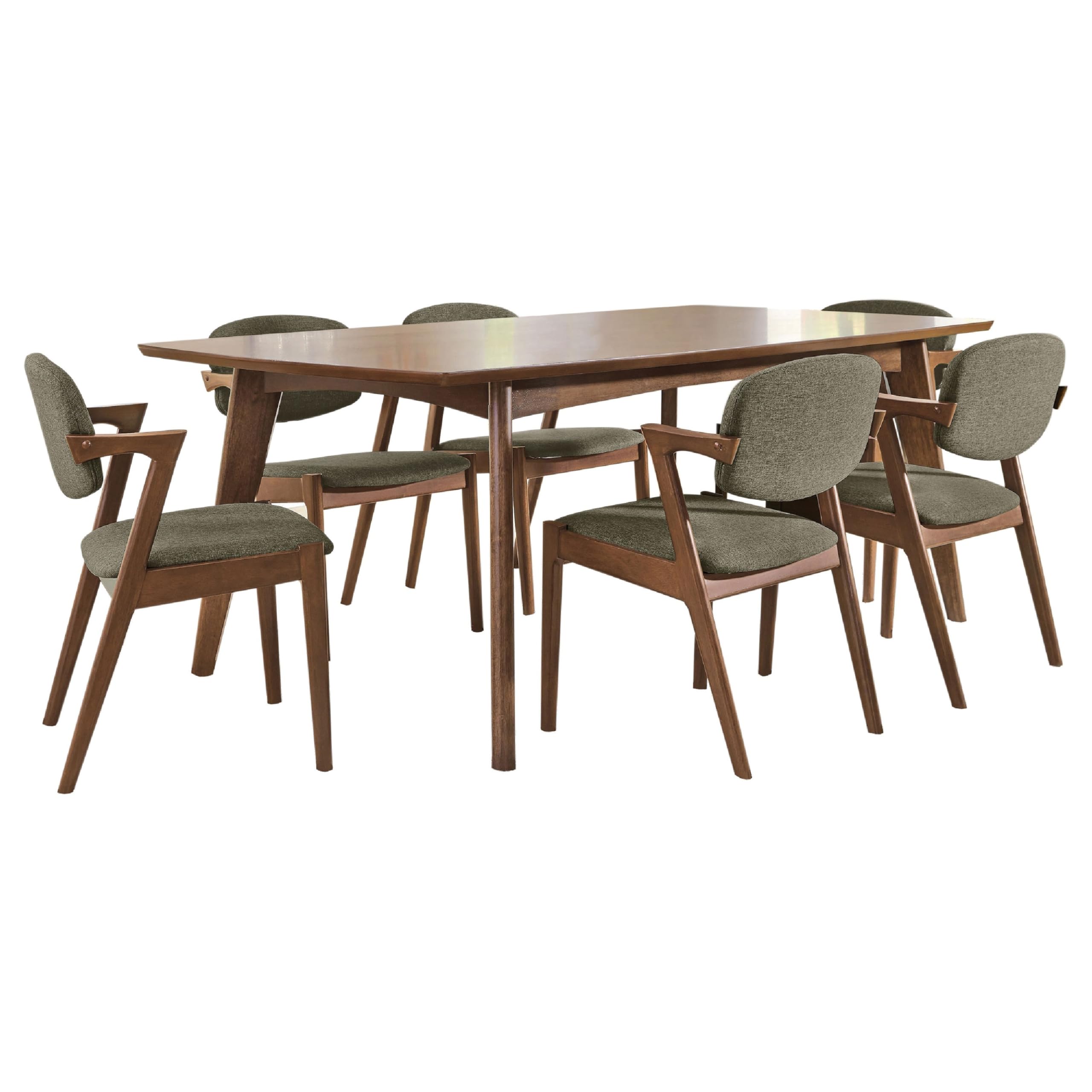 Lery 7pc Dining Table and 6 Chair Set, Gray and Walnut Brown