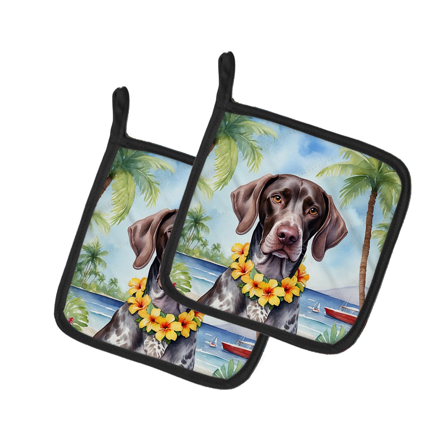 German Shorthaired Pointer Luau Pair of Pot Holders