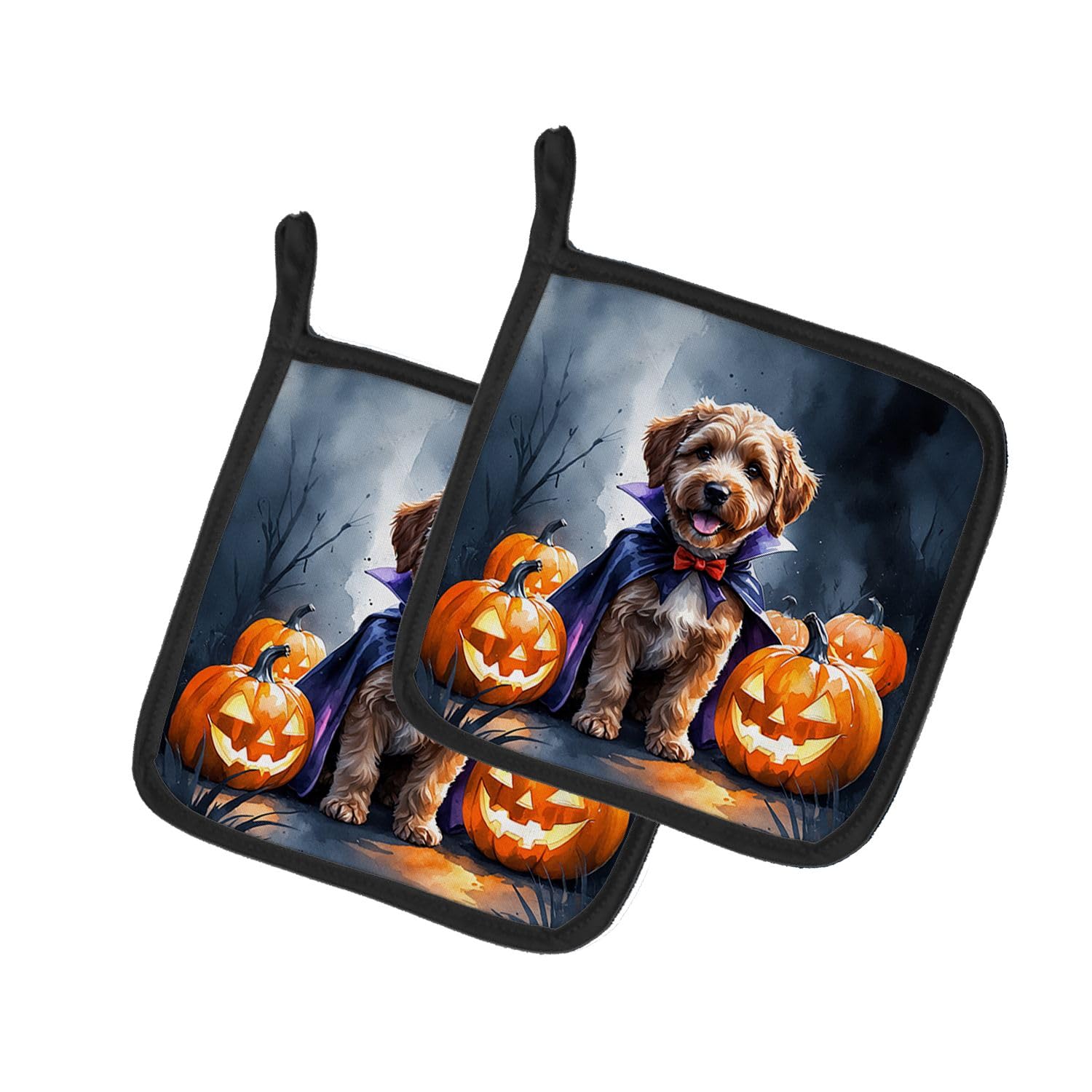 Carolines Treasures Chocolate Labradoodle Puppy Halloween Pair of Pot Holders Kitchen Heat Resistant Pot Holders Sets Oven Hot Pads for Cooking Baking BBQ, 7 1/2 x 7 1/2