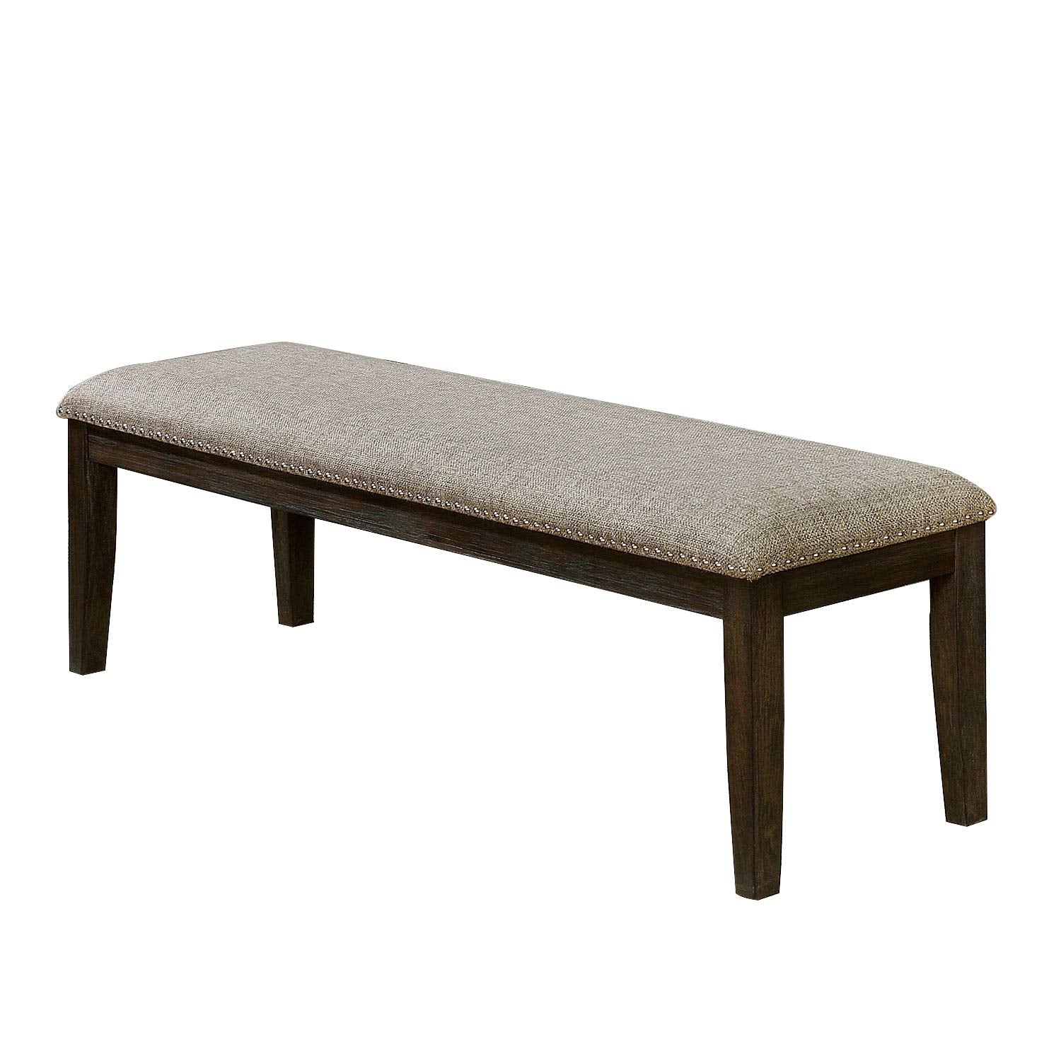 Benjara Bm208010 Fabric Upholstered Bench With Nailhead Trim And Tapered Legs, Gray And Brown