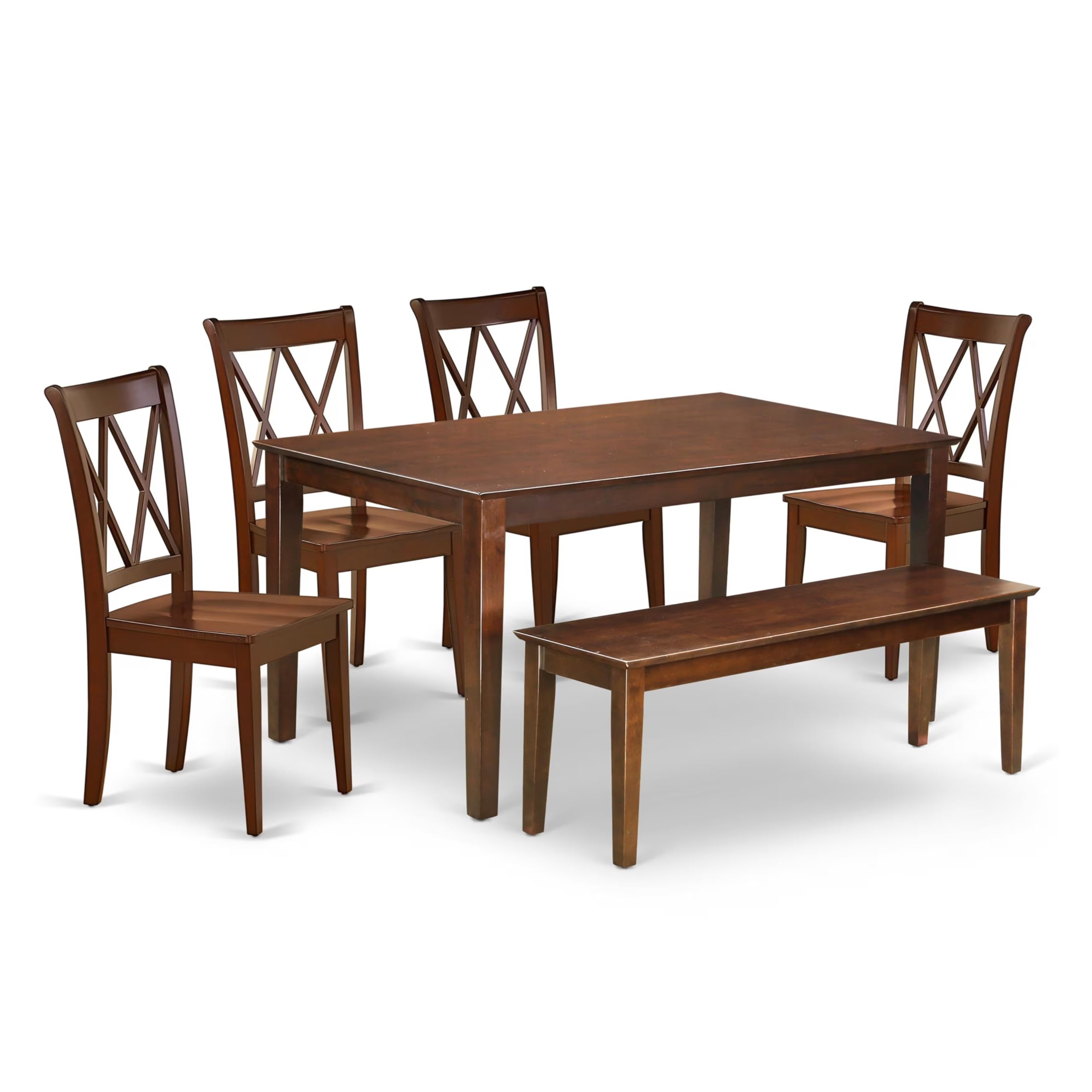 CACL6-MAH-W 6PC Rectangular 60 inch Table and 4 Double X back Chairs plus 1 bench