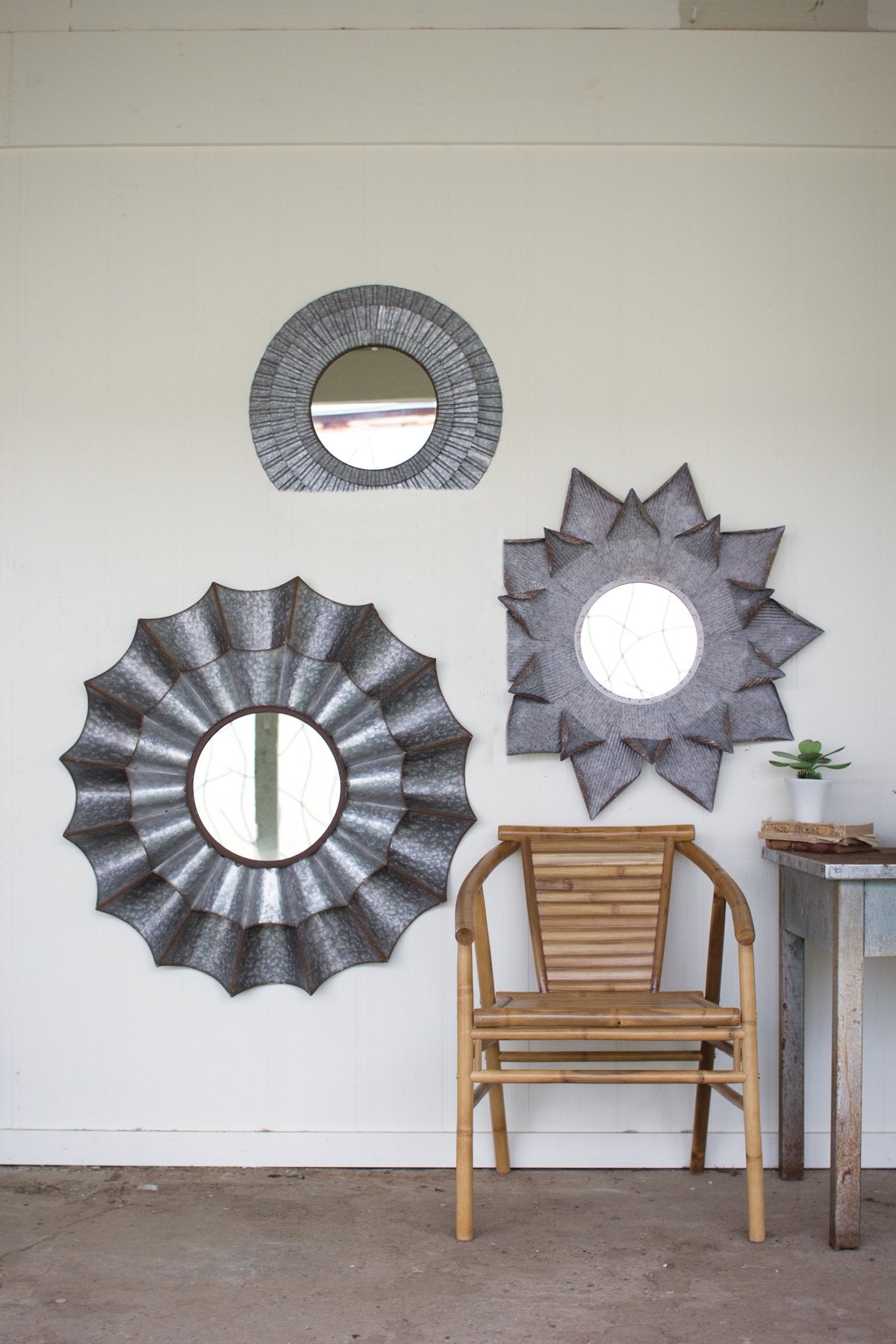 Wooden Ball Arched Mirror