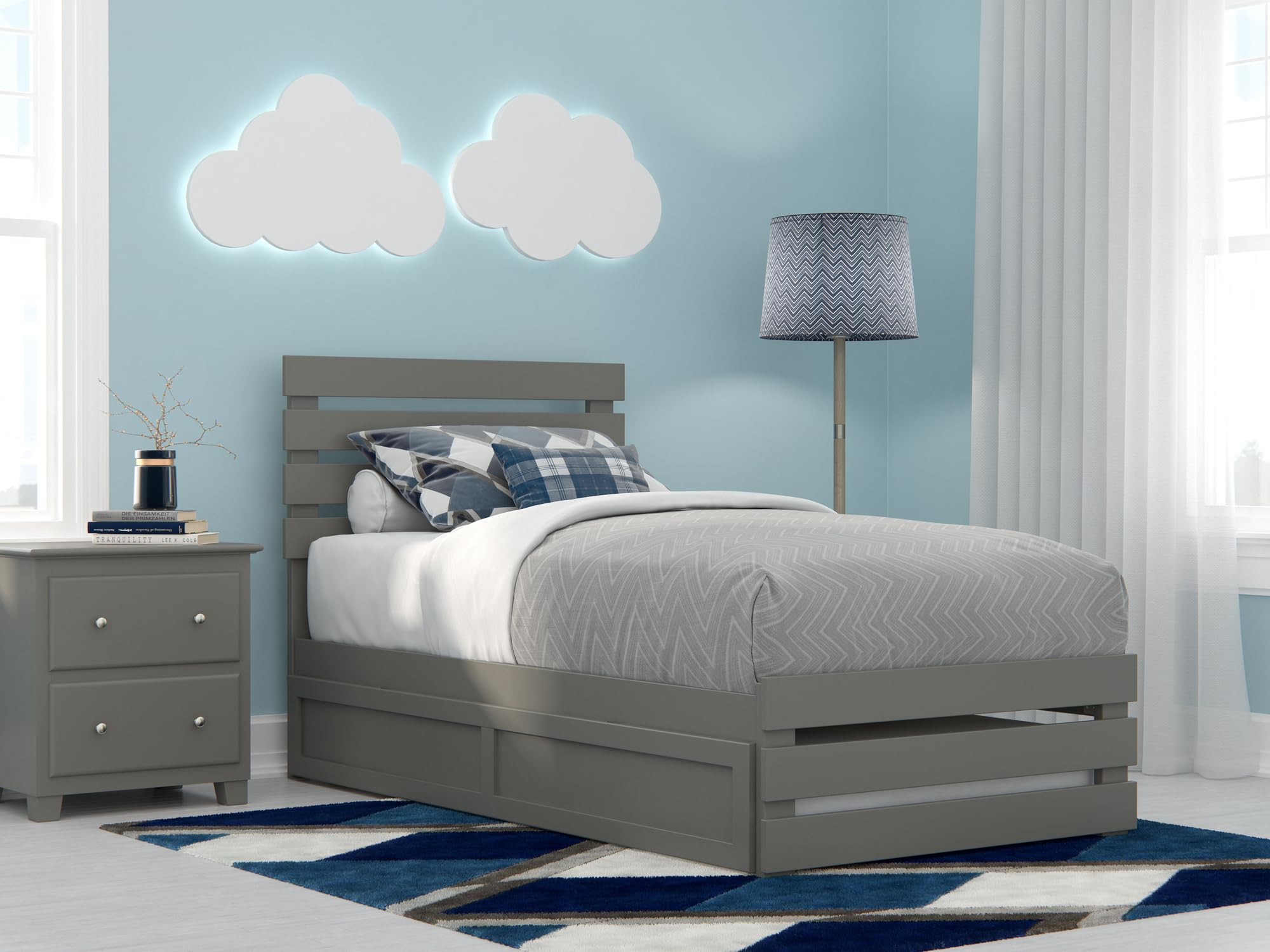 AFI Oxford Twin Size Platform Bed with Footboard & Twin Trundle in Grey