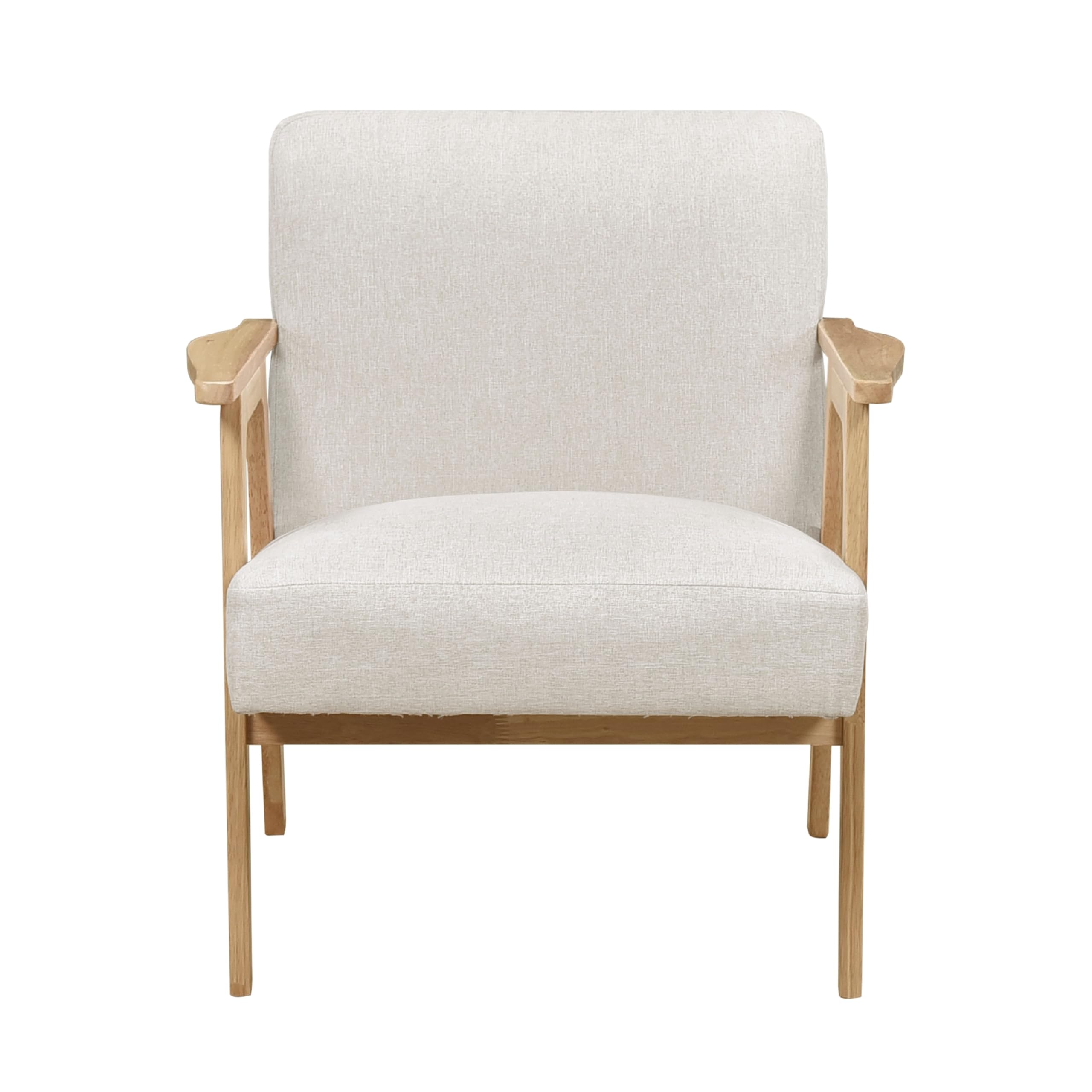 Cathy Accent Club Armchair, Soft Beige, Natural Brown Wood Frame