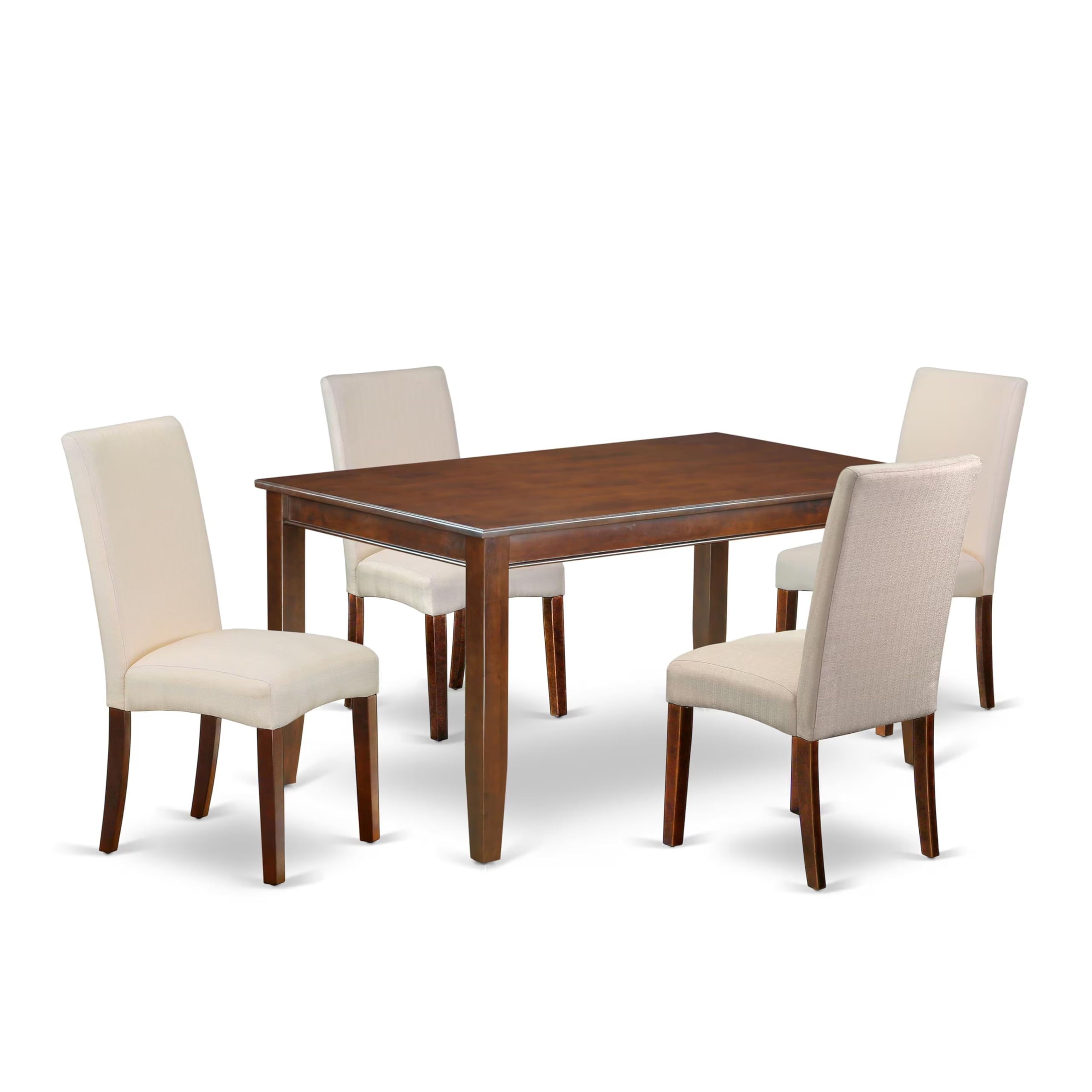 DUDR5-MAH-01 5Pc Rectangle 60 Inch Dining Table And Four Parson Chair With Mahogany Finish Leg And Linen Fabric- Cream Color