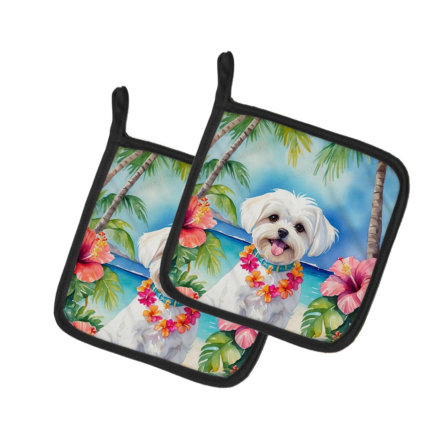Maltese Luau Pair of Pot Holders