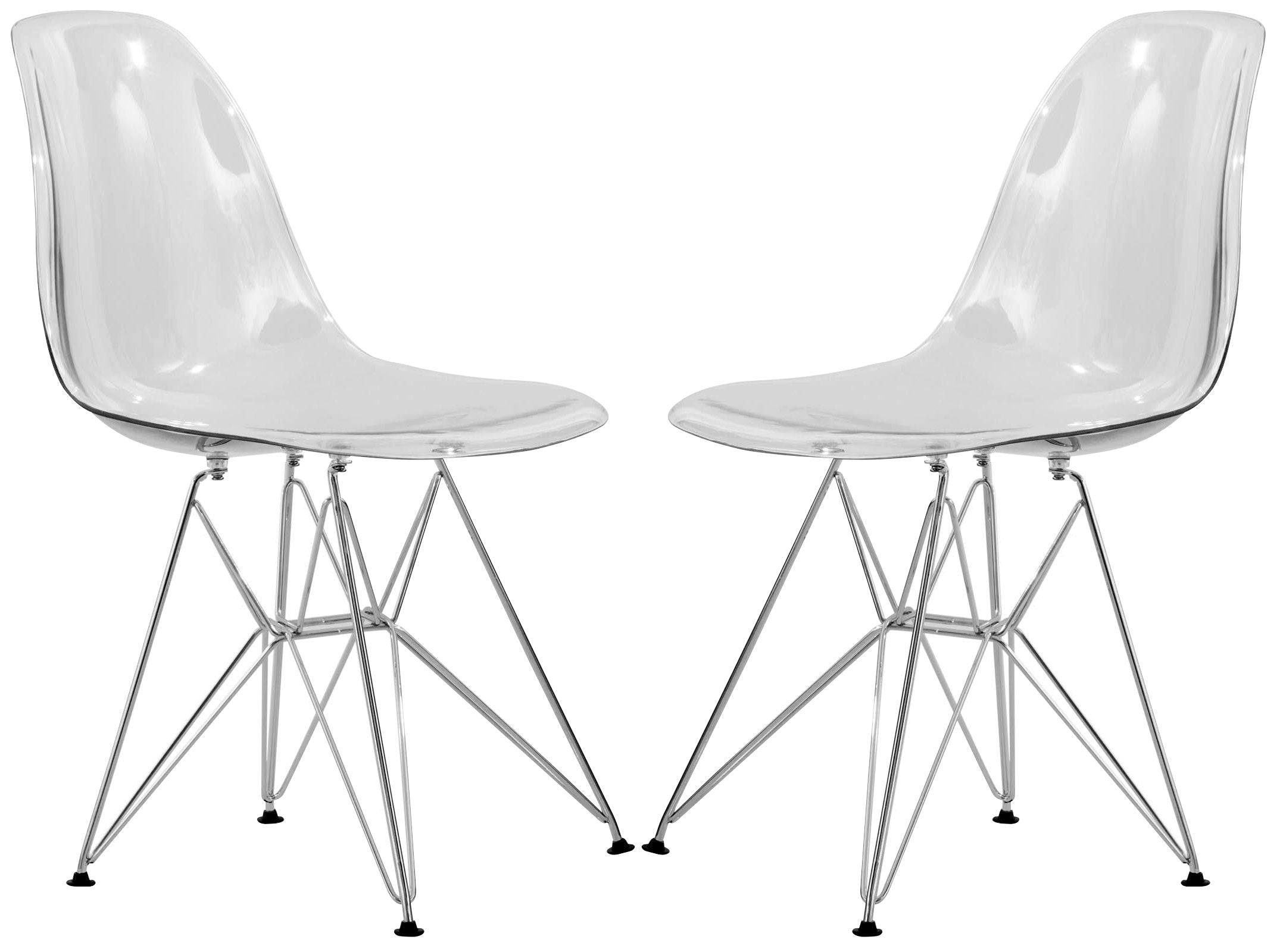 Leisuremod Carey Modern Eiffel Base Molded Side Chair Set Of 2 (Clear)