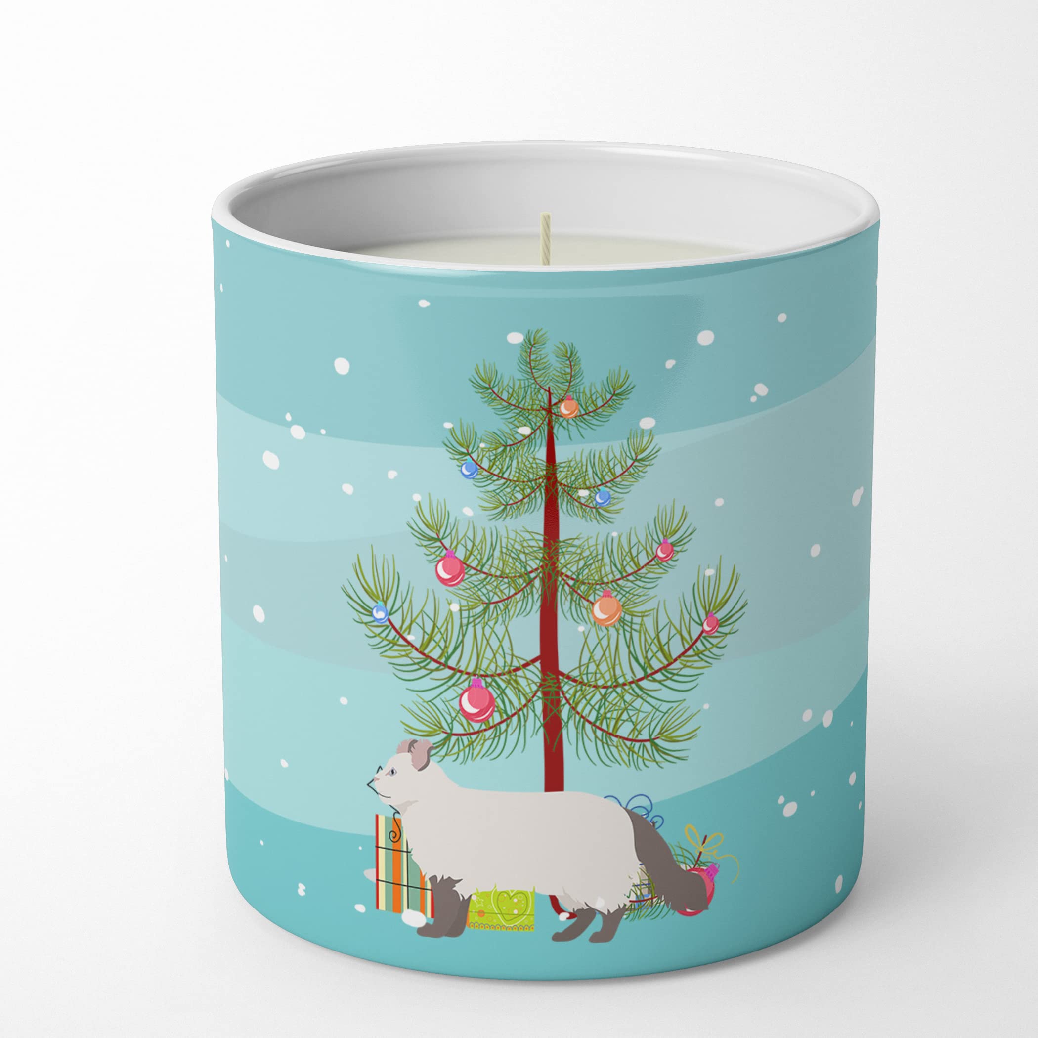 Carolines Treasures CK4553CDL American Curl #2 Cat Merry Christmas 10 oz Decorative Soy Candle Nature Soy Wax Essential Oil Home Decor Ideal for Bedroom Kitchen Bath Office Gift, 10 oz