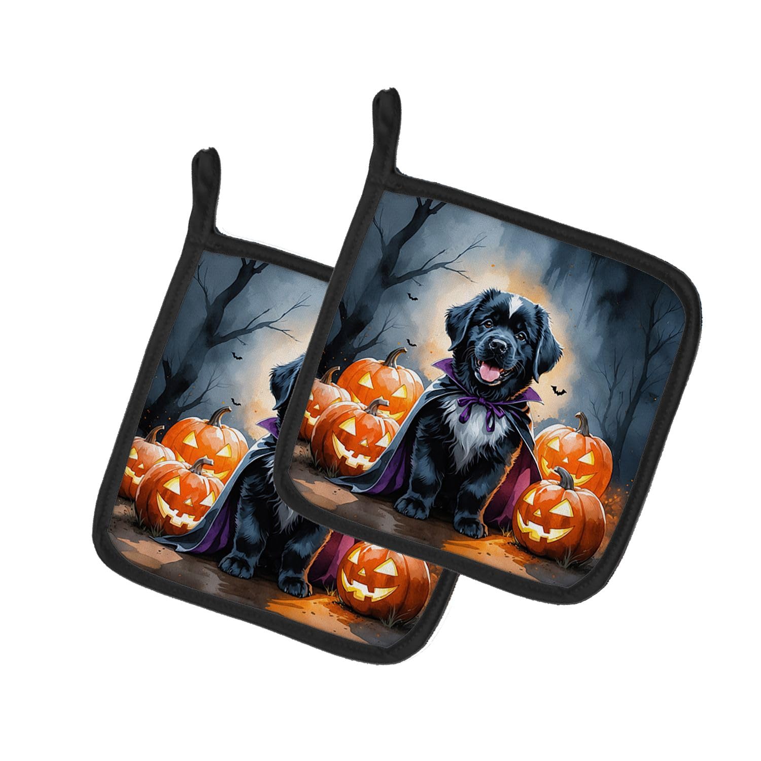 Carolines Treasures Newfoundland Puppy Halloween Pair of Pot Holders Kitchen Heat Resistant Pot Holders Sets Oven Hot Pads for Cooking Baking BBQ, 7 1/2 x 7 1/2