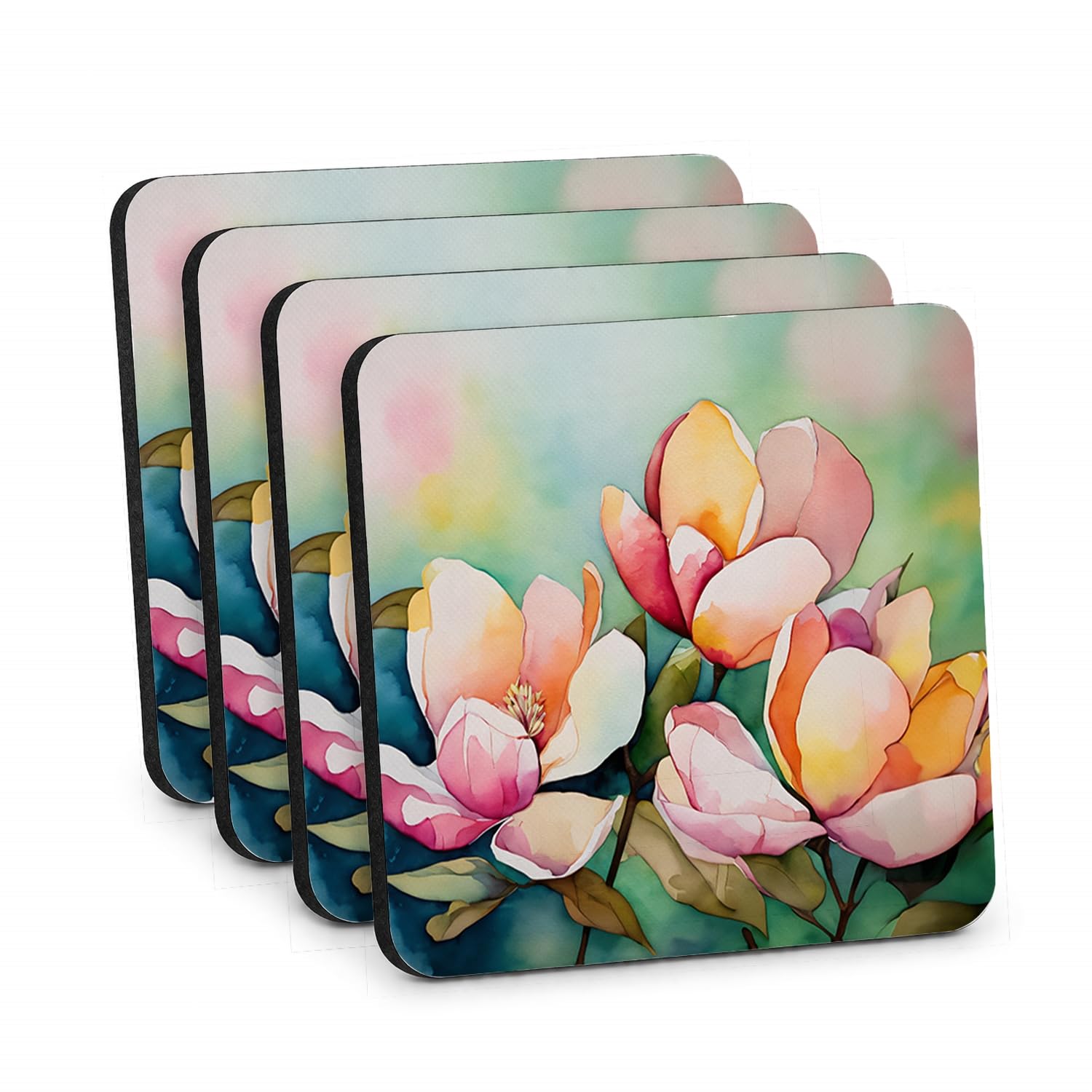 Carolines Treasures Mississippi Magnolia in Watercolor Foam Coasters Set of 4 Cup Coasters for Indoor Outdoor, Tabletop Protection, Anti Slip, Mouse pad Material