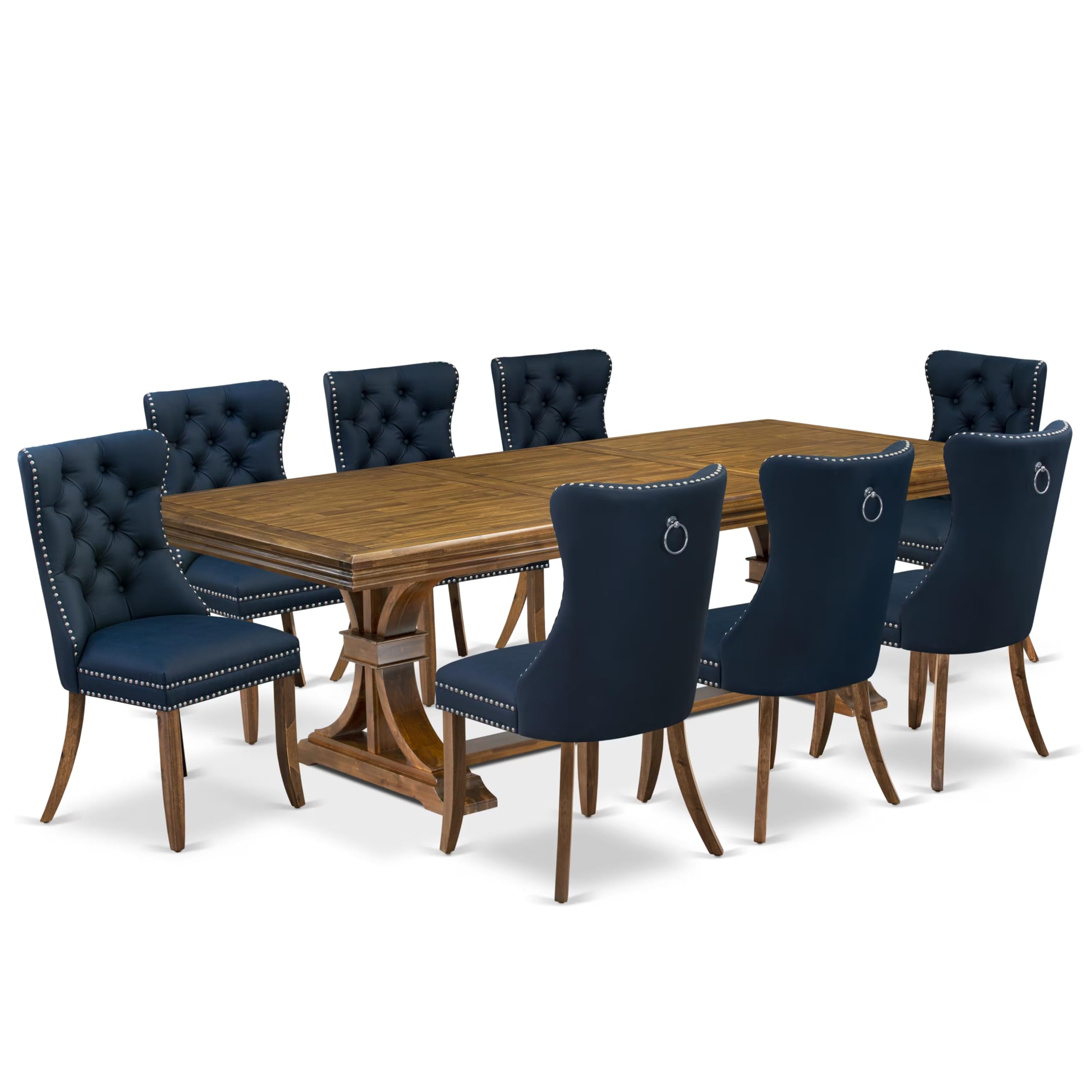 9 Pieces Dining Table Set a Rectangle Table and 8 Dining Chairs, Antique Walnut