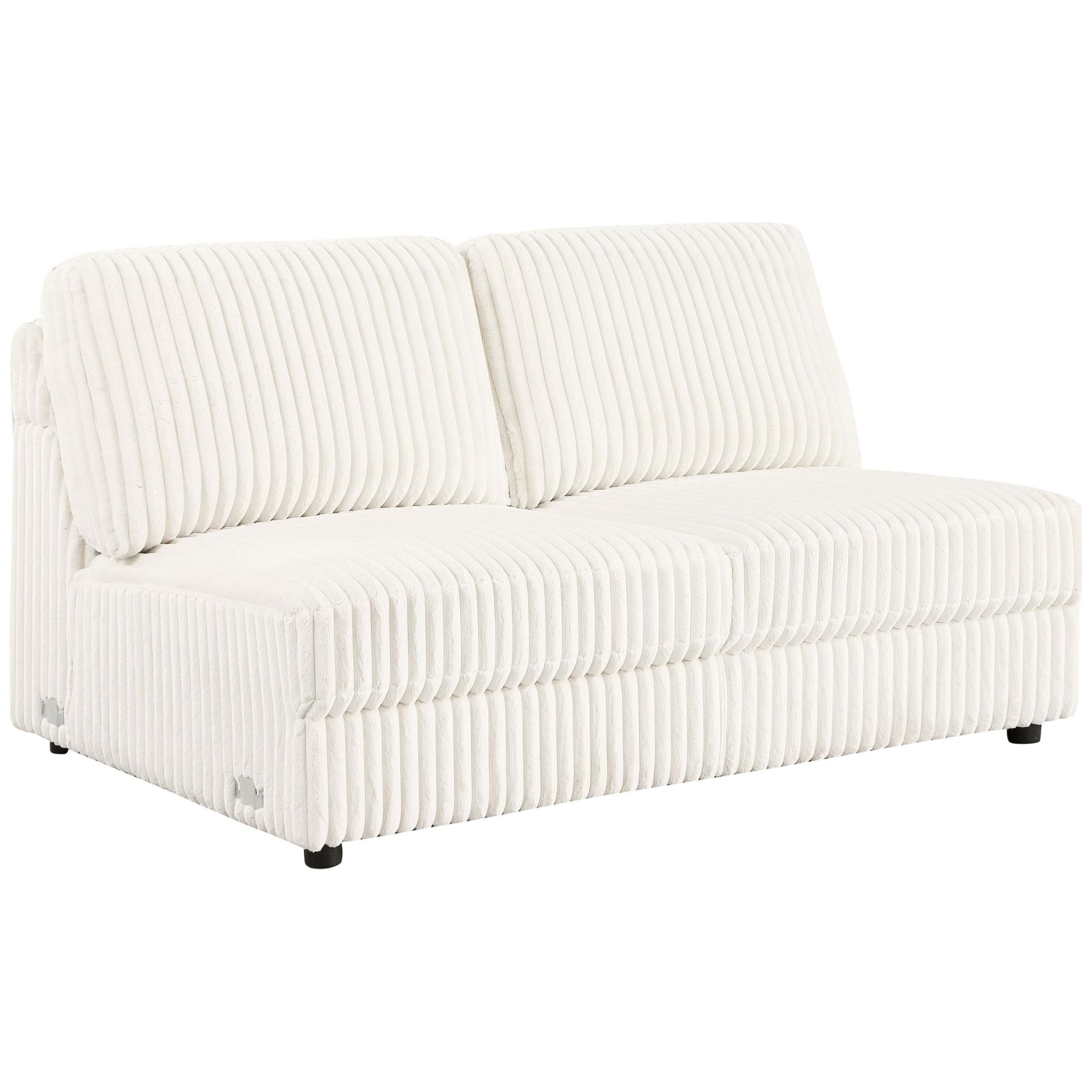 Sono Modular Armless Loveseat, 60 Inch, Ivory Fabric Channel Tufting