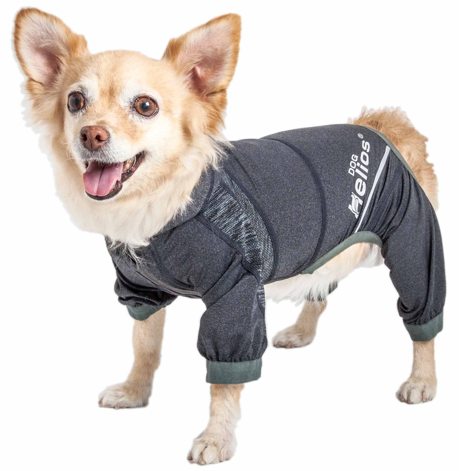 Dog Helios  Namastail Lightweight 4-Way Stretch Breathable Full Bodied Performance Yoga Dog Hoodie Tracksuit, Charcoal Black - Large