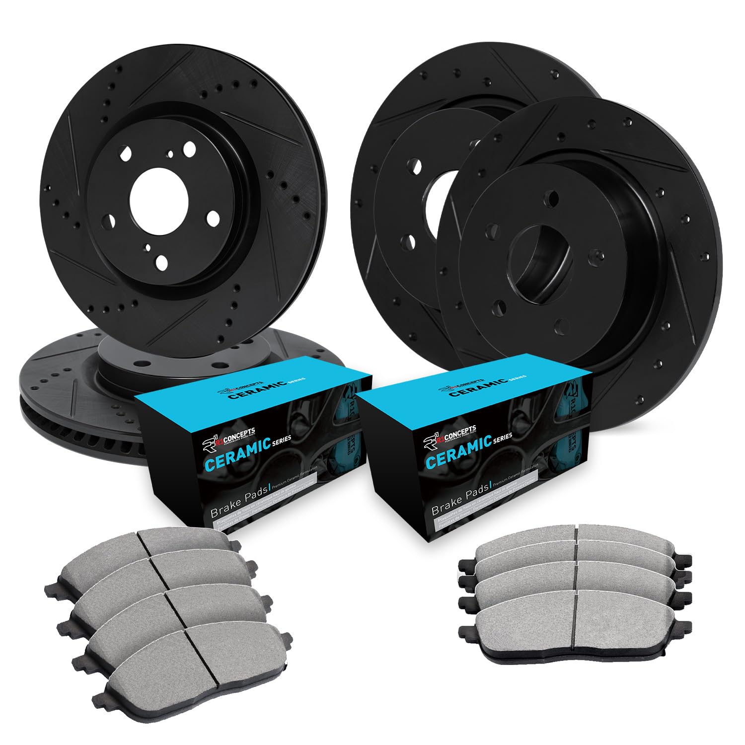 R1 Concepts Drilled and Slotted Black Disc Brake Rotor Set with Ceramic Pads WHWN2-31040