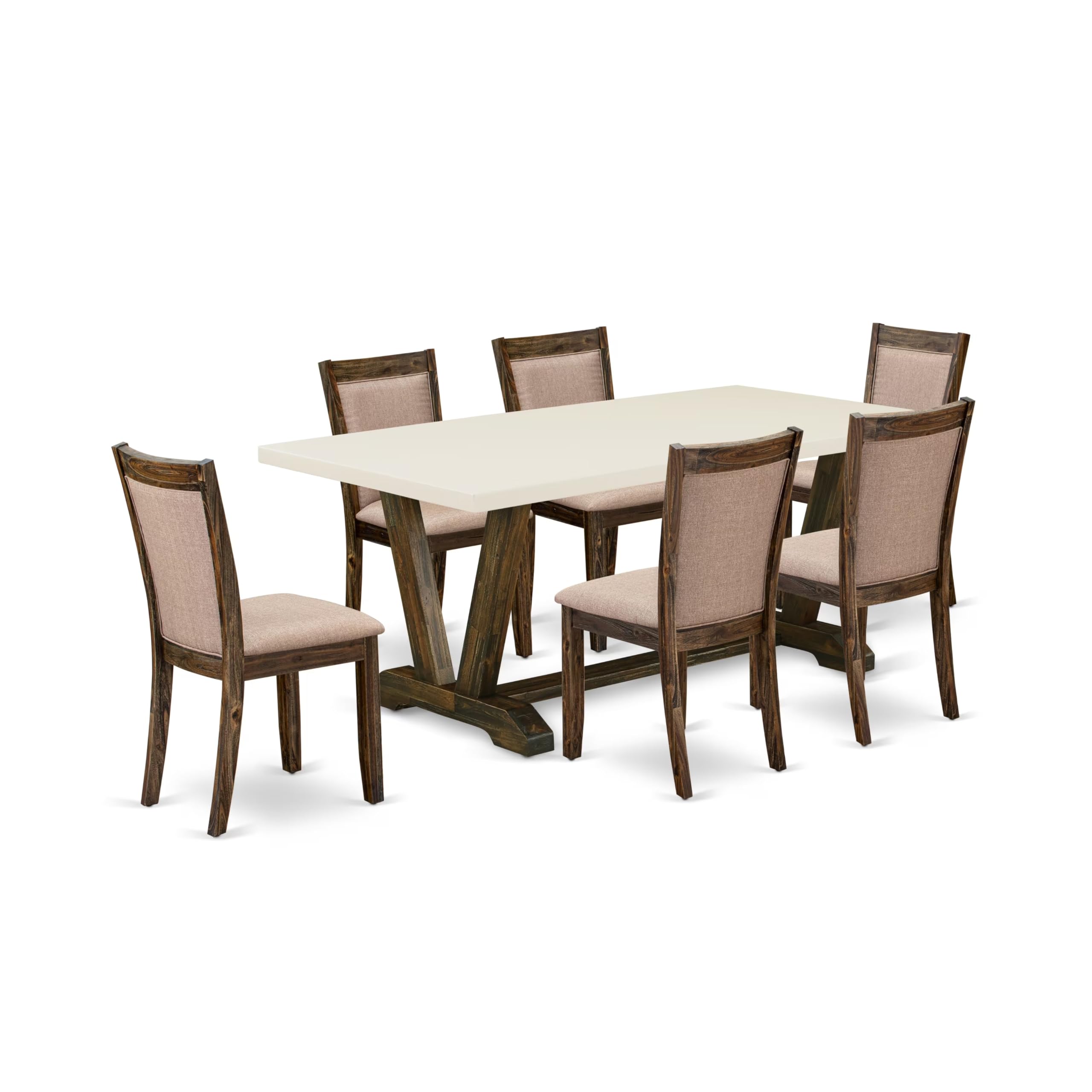 V727MZ716-7 7Pc Dining Set - Rectangular Table and 6 Parson Chairs - Multi-Color Color