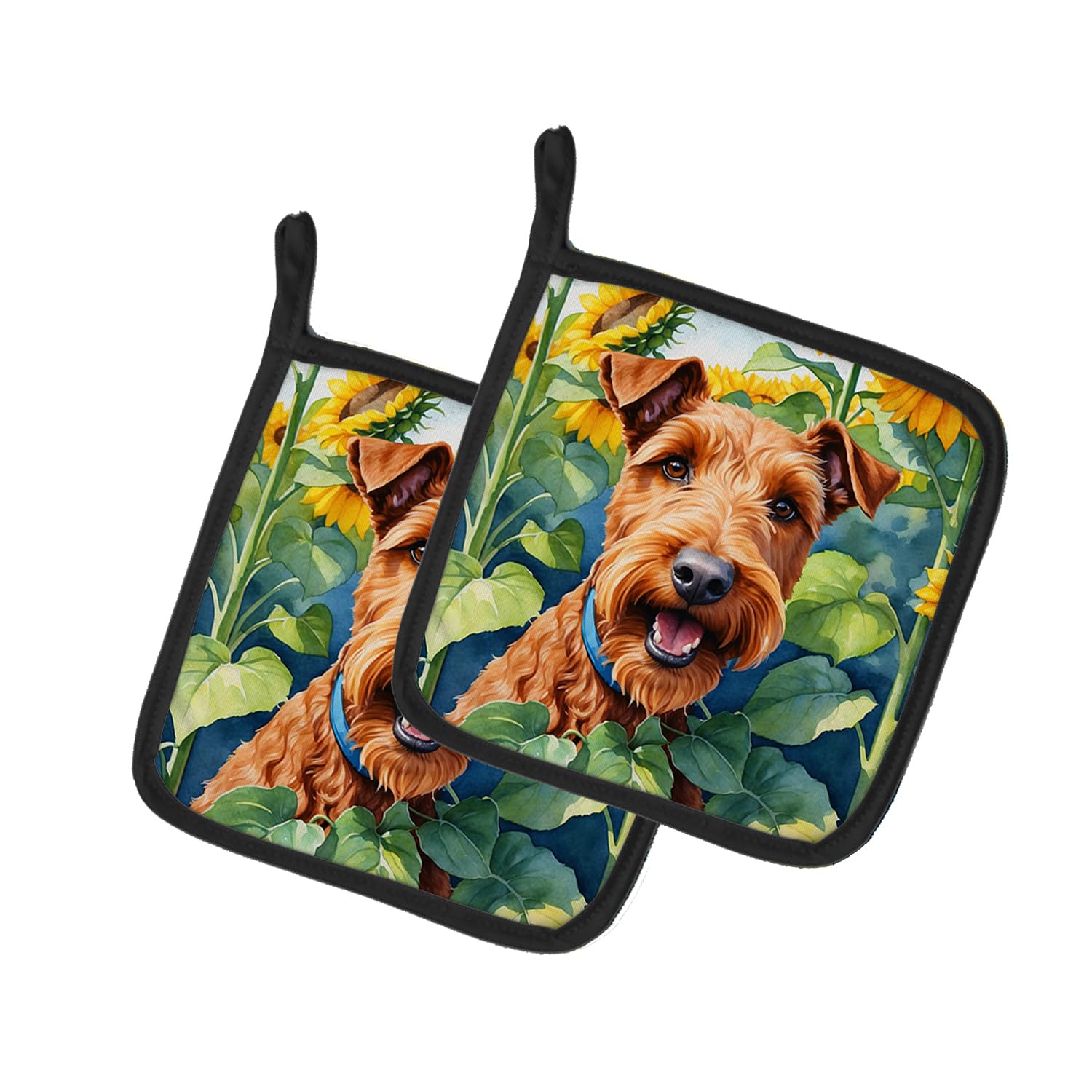 Irish Terrier in Sunflowers Pair of Pot Holders