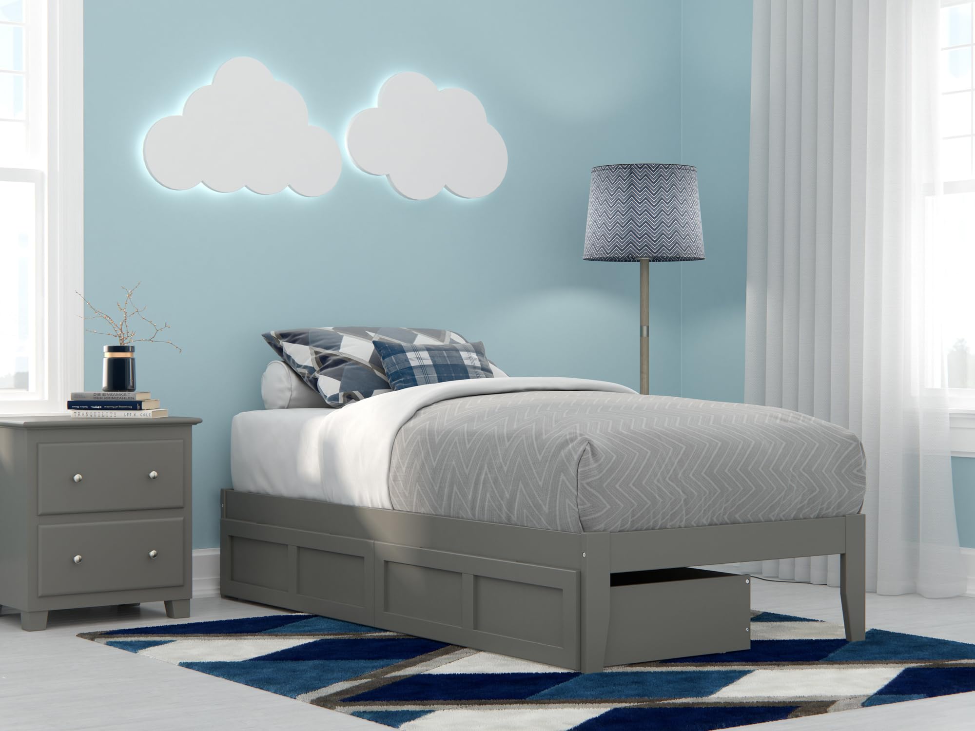Colorado Twin Bed with USB Turbo Charger and 2 Drawers in Grey