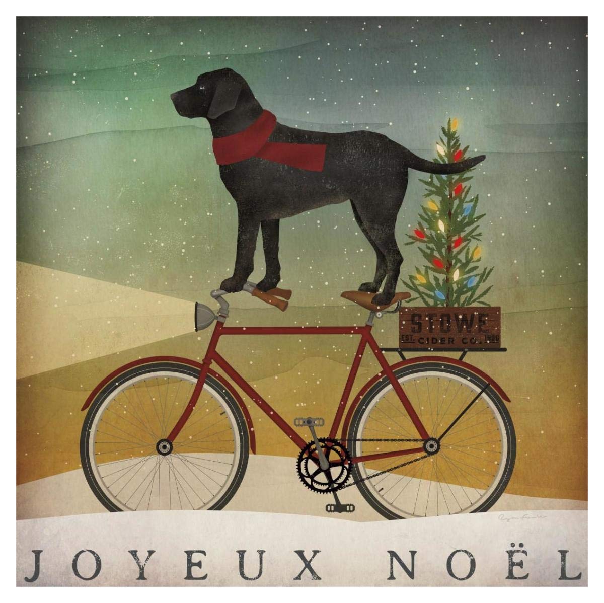 Black Lab on Bike Christmas -Paper Art-38x38”