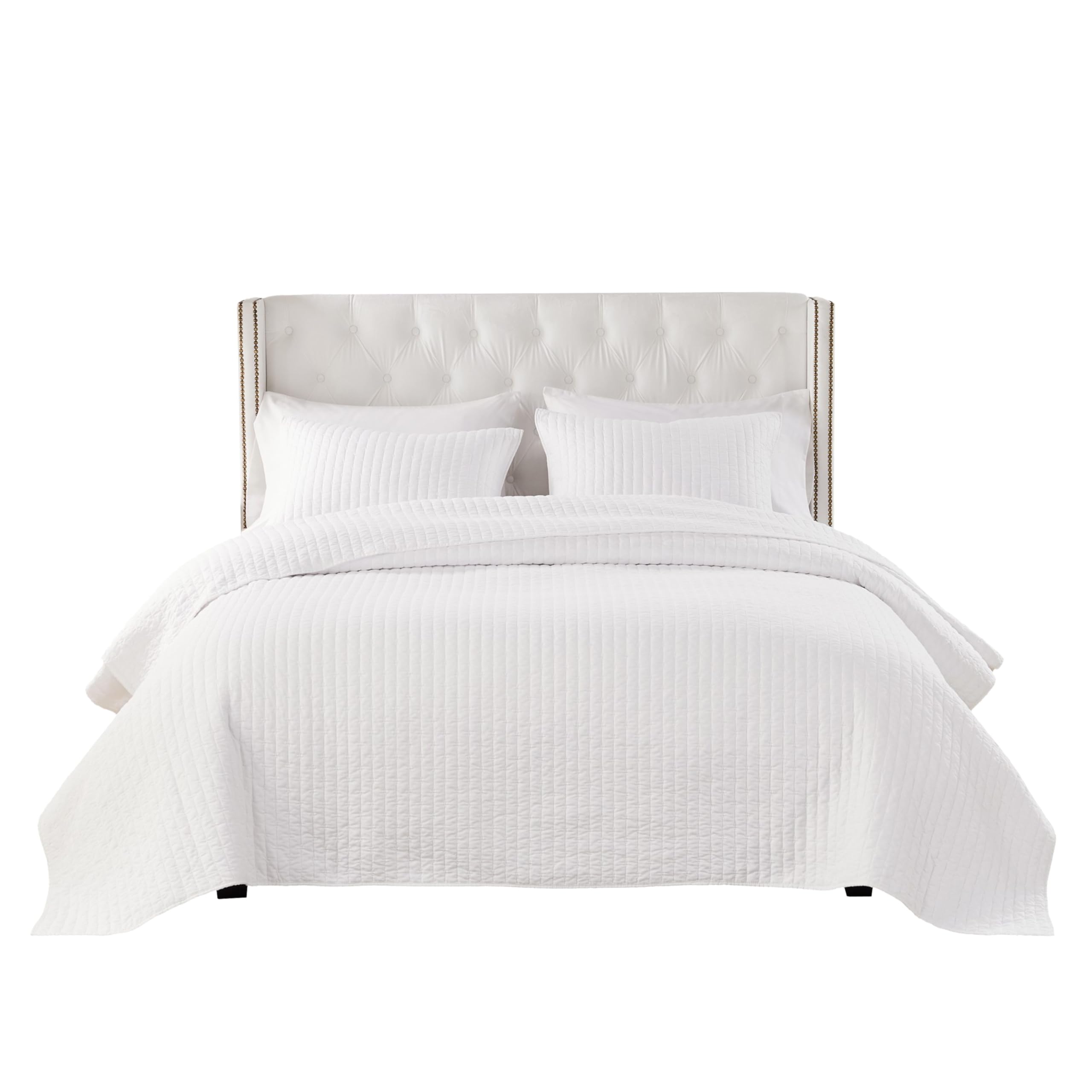Xumi 3pc Full Queen Quilt and Pillow Sham Set, Channel Style Antique White