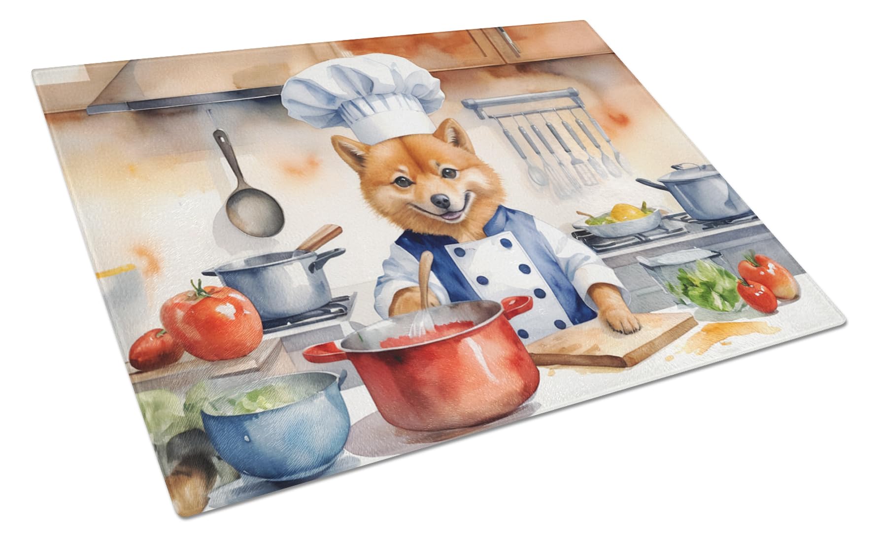 Carolines Treasures DAC6248LCB Finnish Spitz The Chef Glass Cutting Board Decorative Tempered Glass Kitchen Cutting and Serving Board Large Size Chopping Board