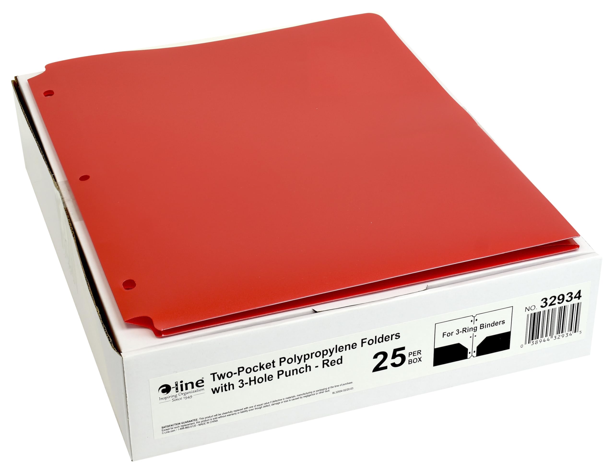 Two-Pocket Heavyweight Poly Portfolio Folder with Three-Hole Punch, Red, 25/BX, 32934