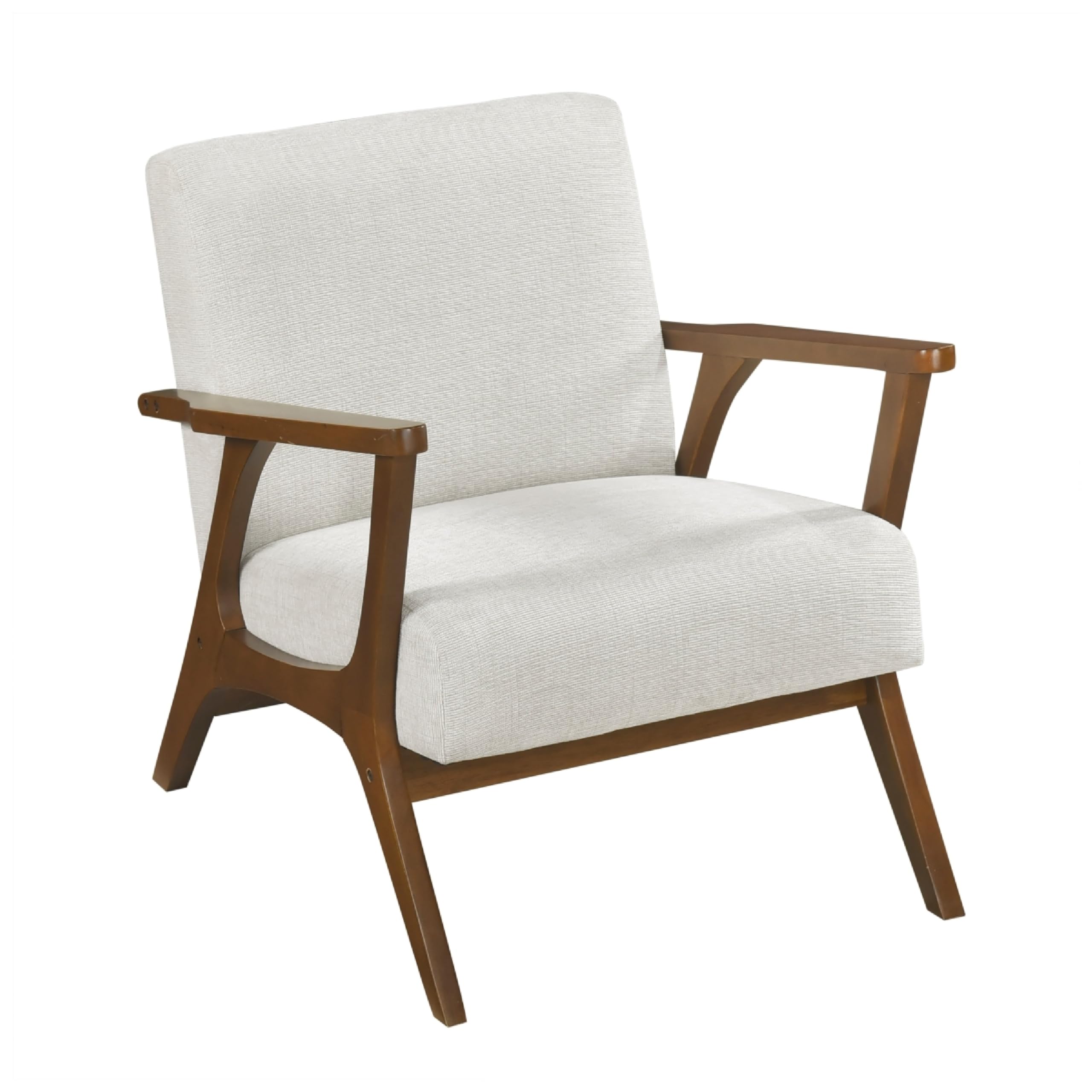 Ary Armchair, Beige Chenille Cushion, Chestnut Brown Solid Rubberwood