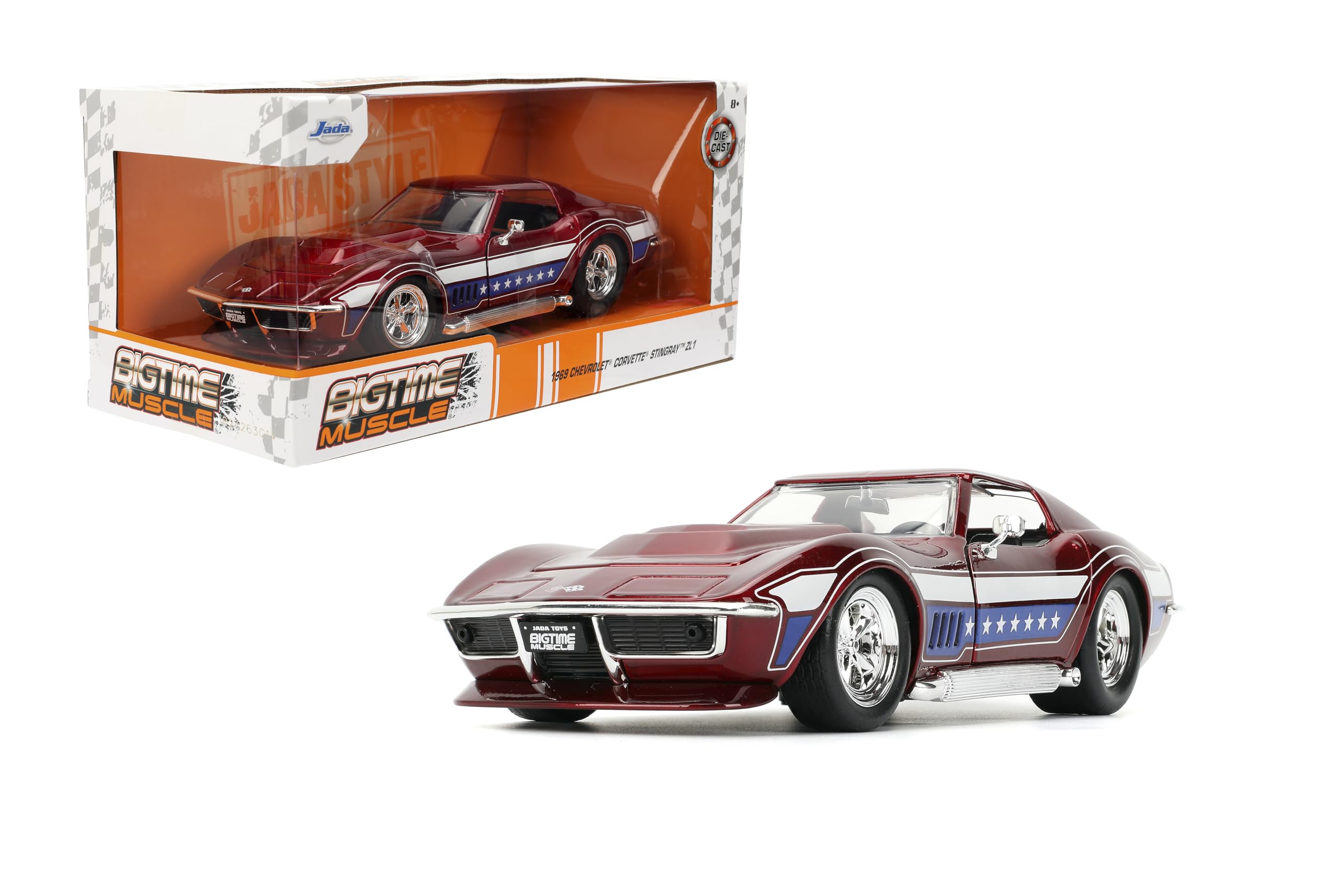 1969 Chevrolet Corvette Stingray ZL1 Red Metallic with Stars and Stripes Graphics Bigtime Muscle Series 1/24 Diecast Model Car by Jada