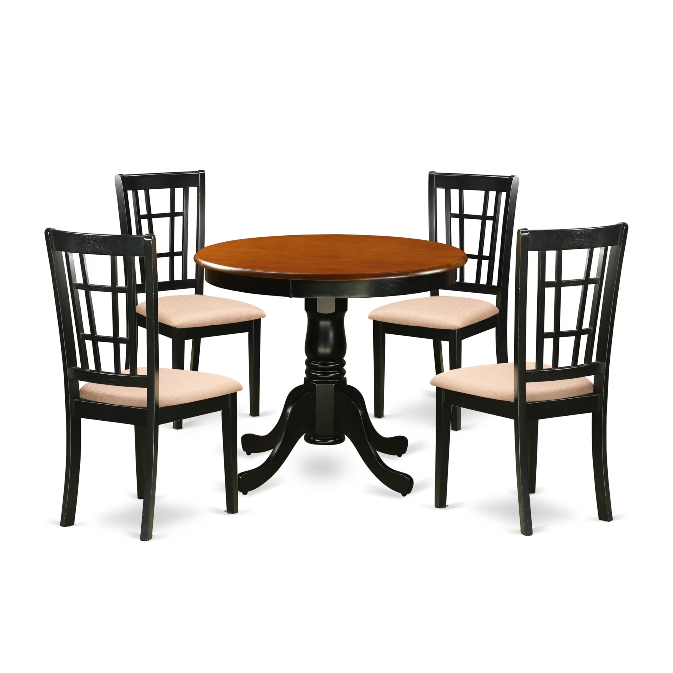 ANNI5-BLK-C 5 Pc Dining Table with 4 Linen Chairs in Black and Cherry